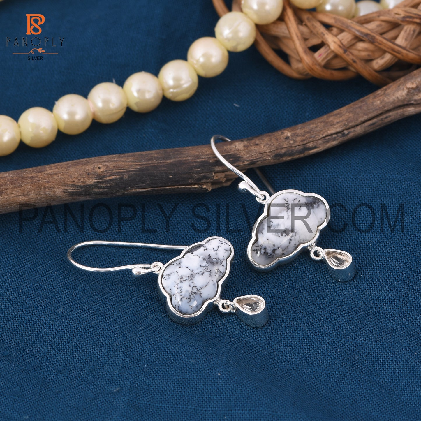 Dendrite Cloud Earrings - Crystal Quartz With Drops Design Earrings