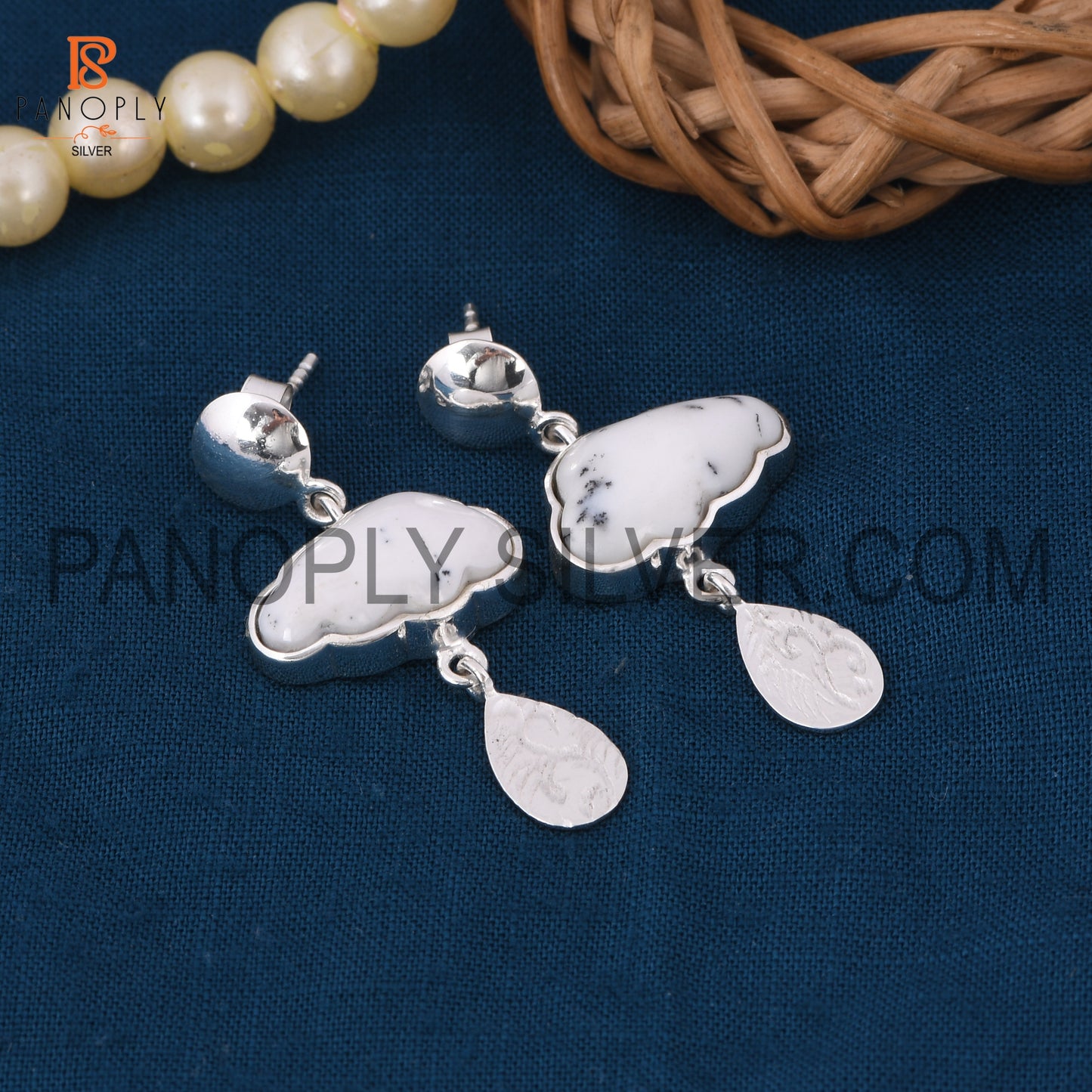 Dendrite Cloud Earring, 925 Silver Raindrop Design Earrings