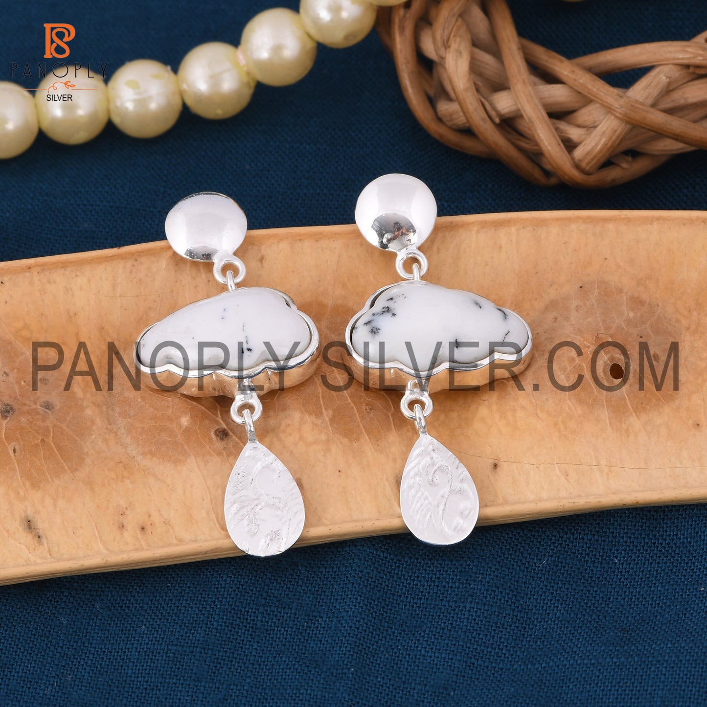 Dendrite Cloud Earring, 925 Silver Raindrop Design Earrings
