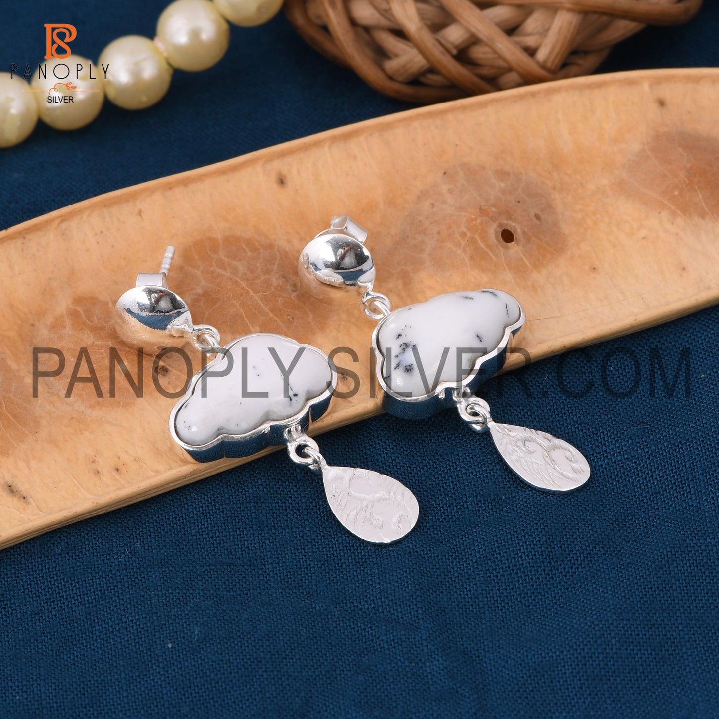 Dendrite Cloud Earring, 925 Silver Raindrop Design Earrings