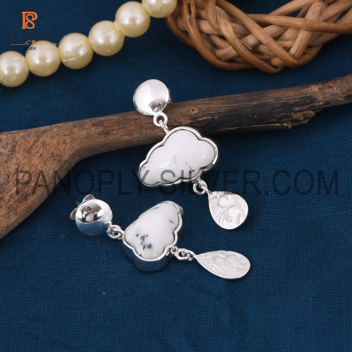 Dendrite Cloud Earring, 925 Silver Raindrop Design Earrings