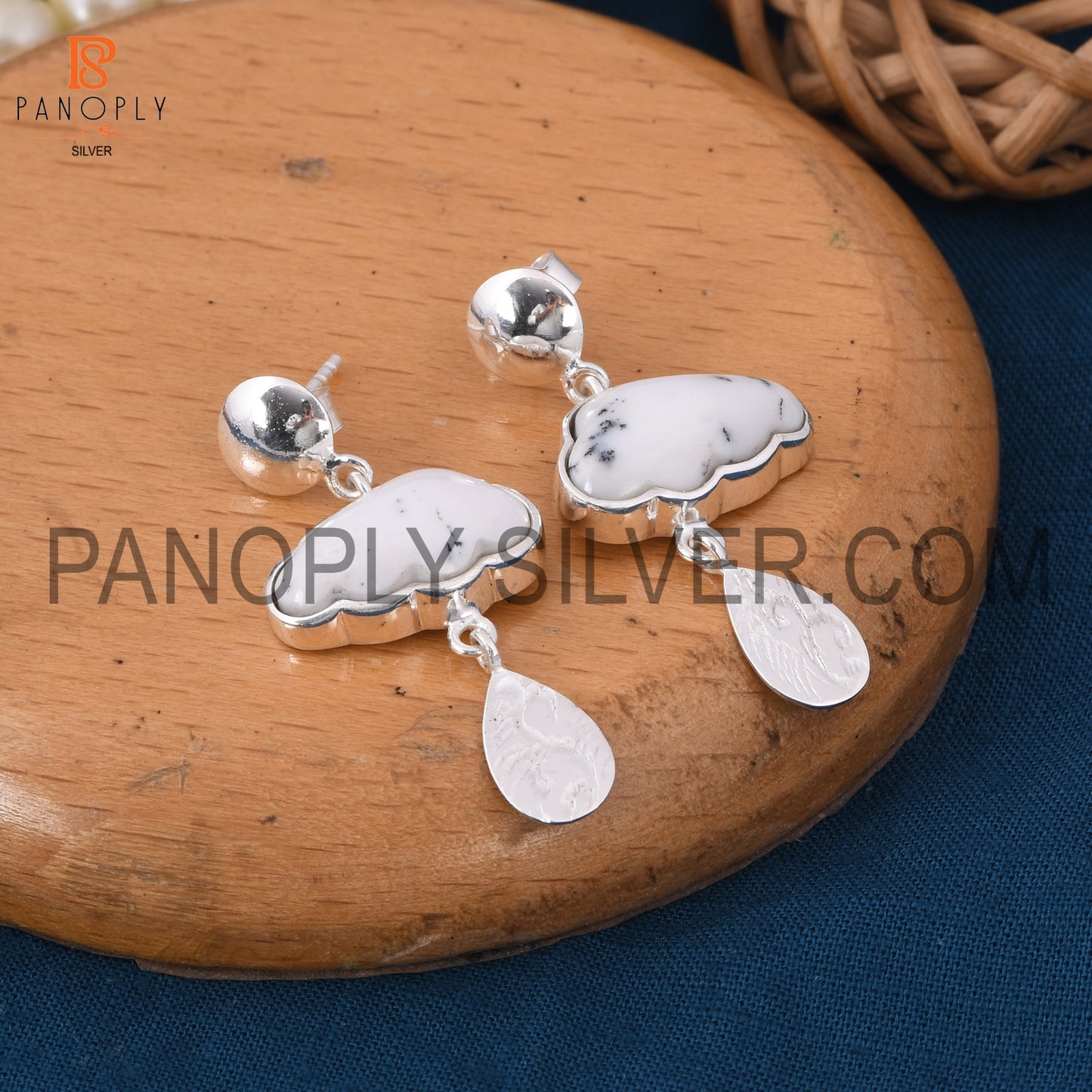 Dendrite Cloud Earring, 925 Silver Raindrop Design Earrings