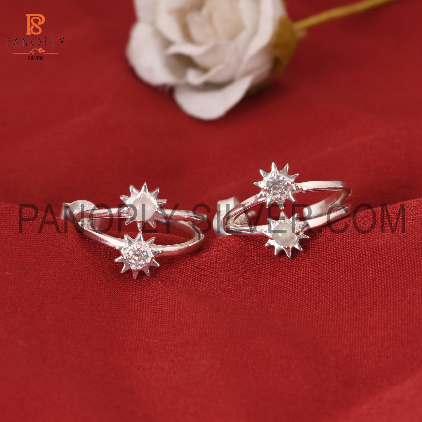 Rainbow moonstone & Cz Sun Hoop Earrings