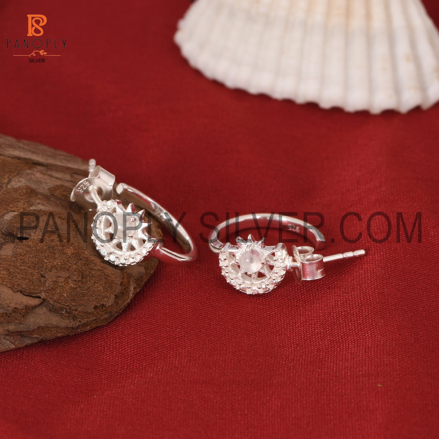 Sun And Moon Rainbow moonstone Hoop Earrings