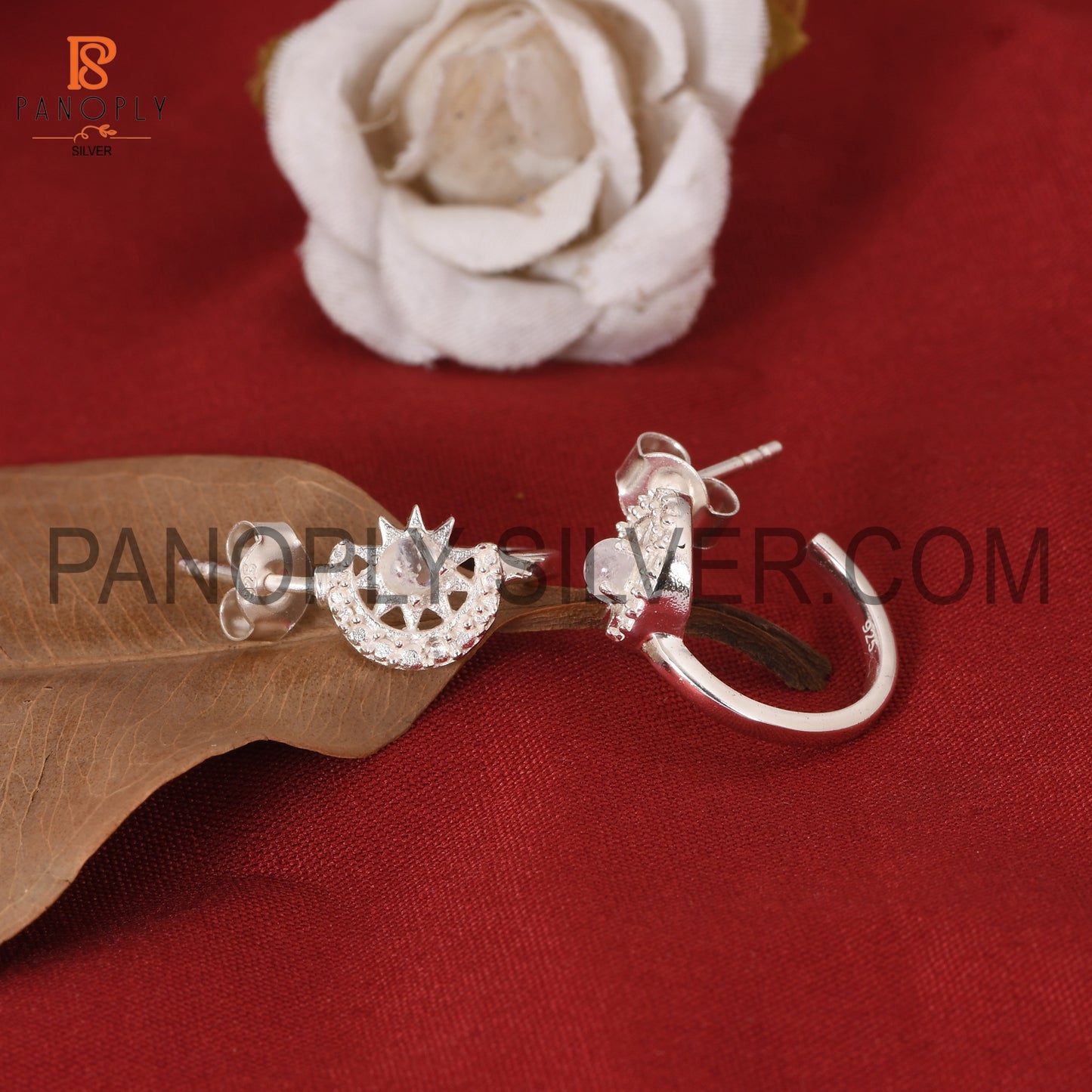 Sun And Moon Rainbow moonstone Hoop Earrings