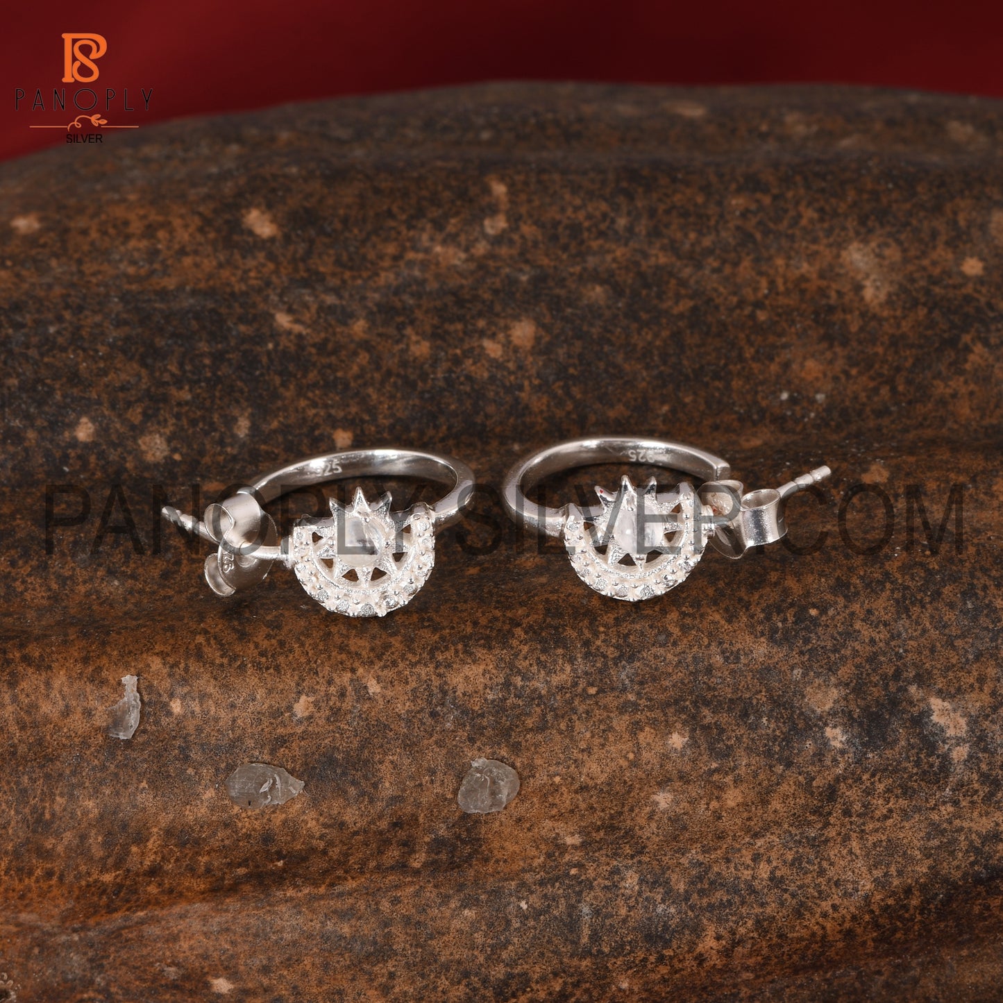 Sun And Moon Rainbow moonstone Hoop Earrings