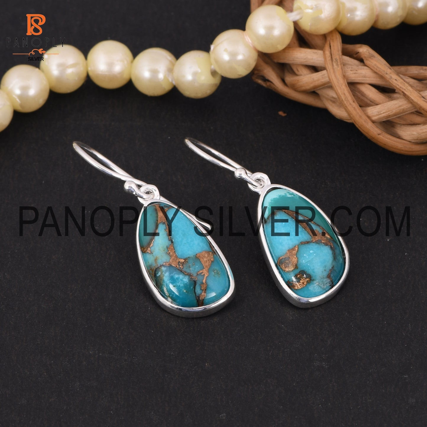 Mojave Copper Turquoise Stone 925 Silver Wedding Earring