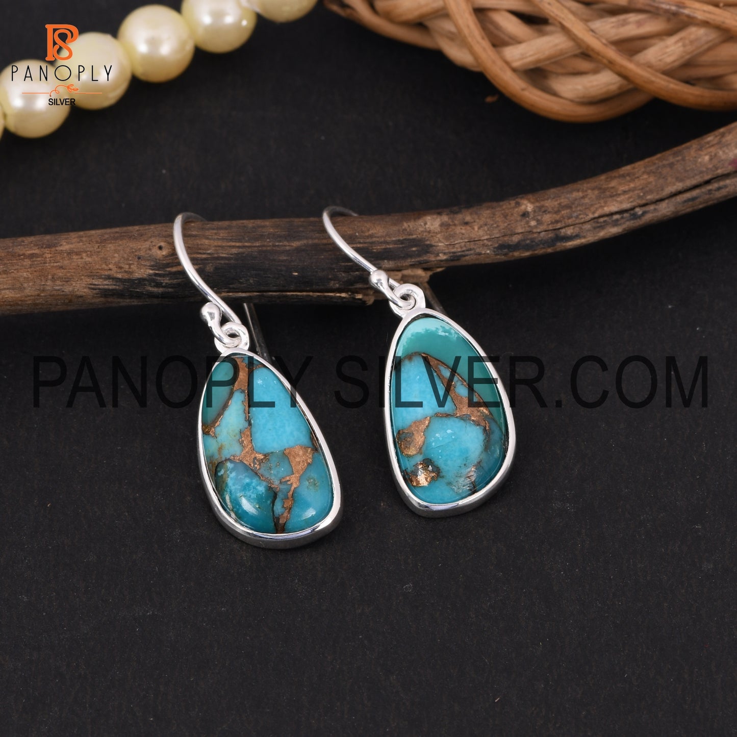 Mojave Copper Turquoise Stone 925 Silver Wedding Earring