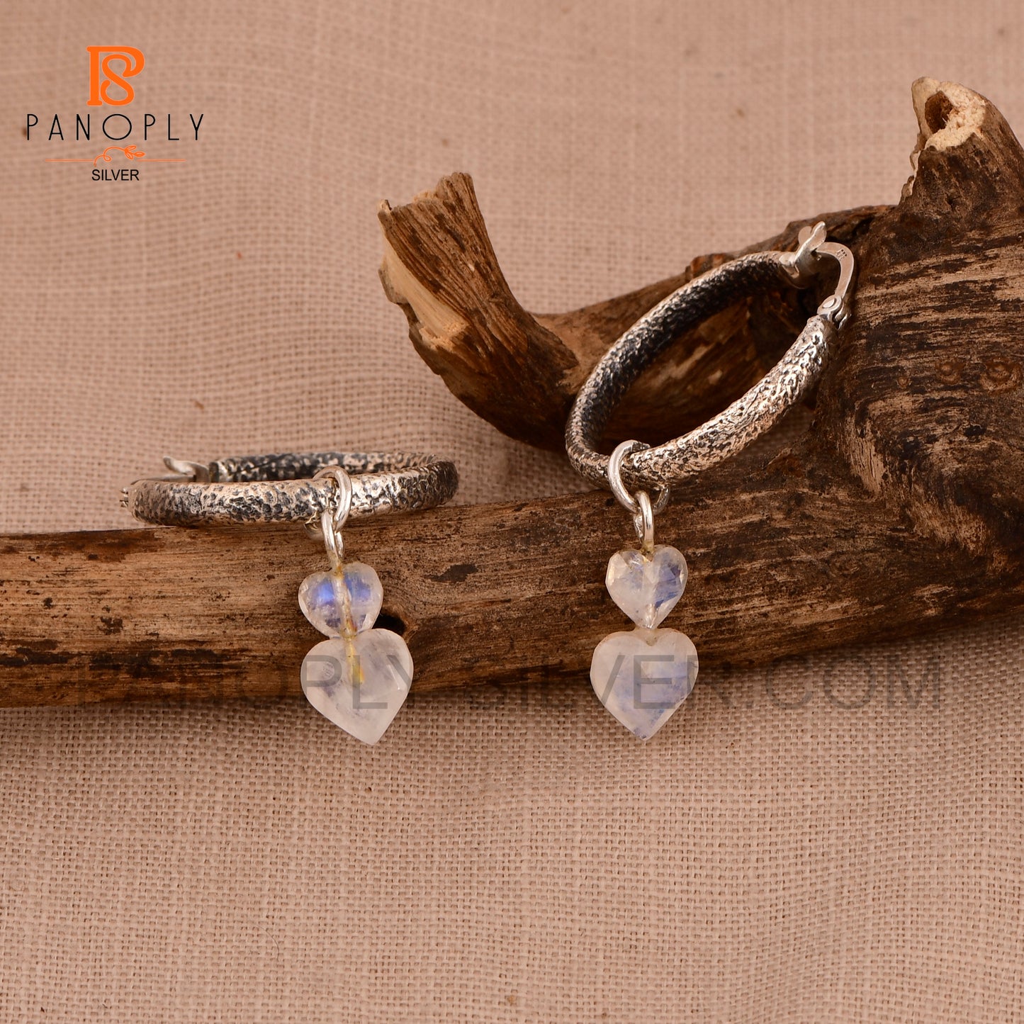 925 Silver Hoop Earrings with Double Heart Turquoise Charm