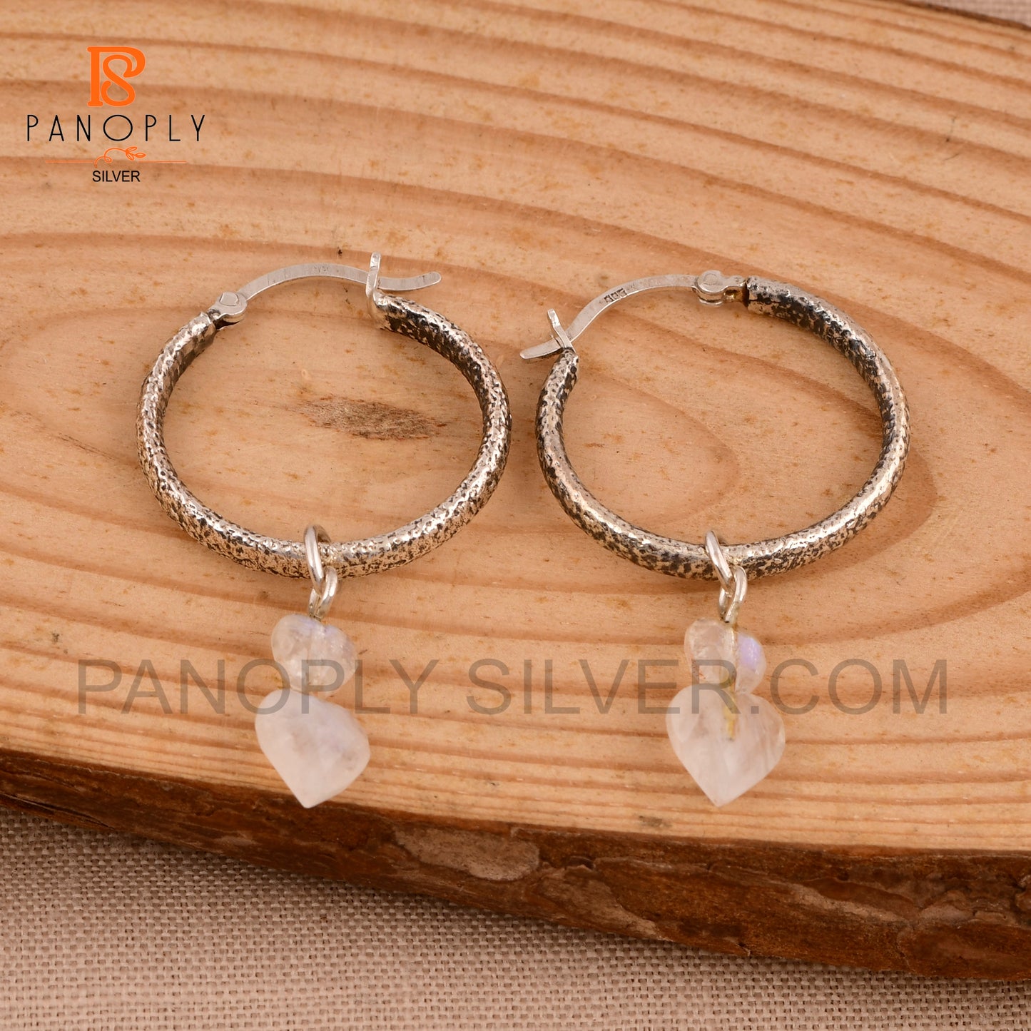 925 Silver Hoop Earrings with Double Heart Turquoise Charm
