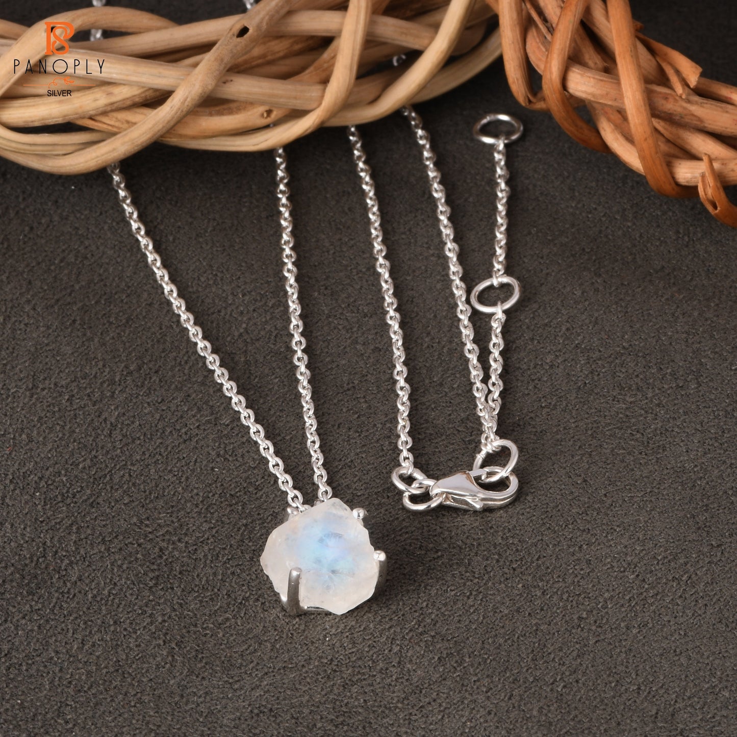 Rainbow Moonstone 925 Quality Rough Cut Silver Pendant
