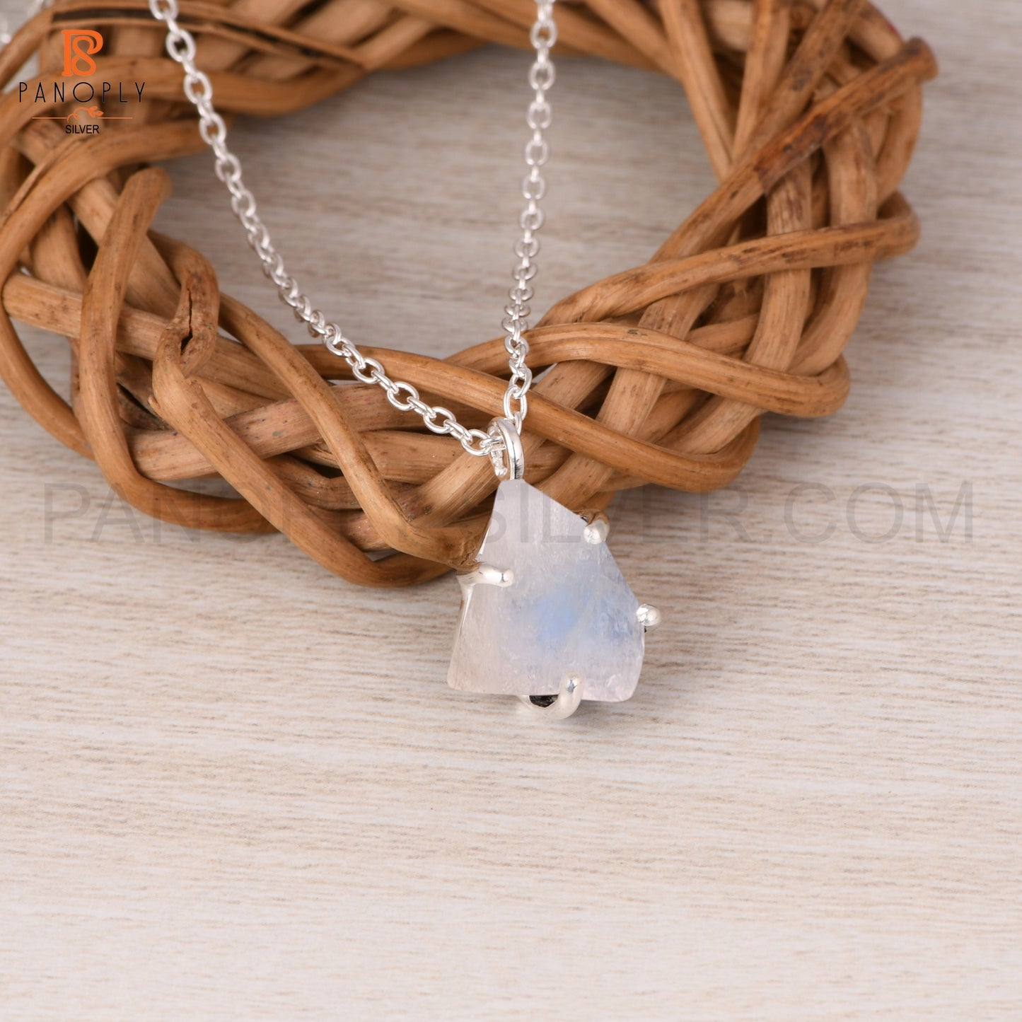 Rainbow Moonstone 925 Quality Rough Cut Silver Pendant