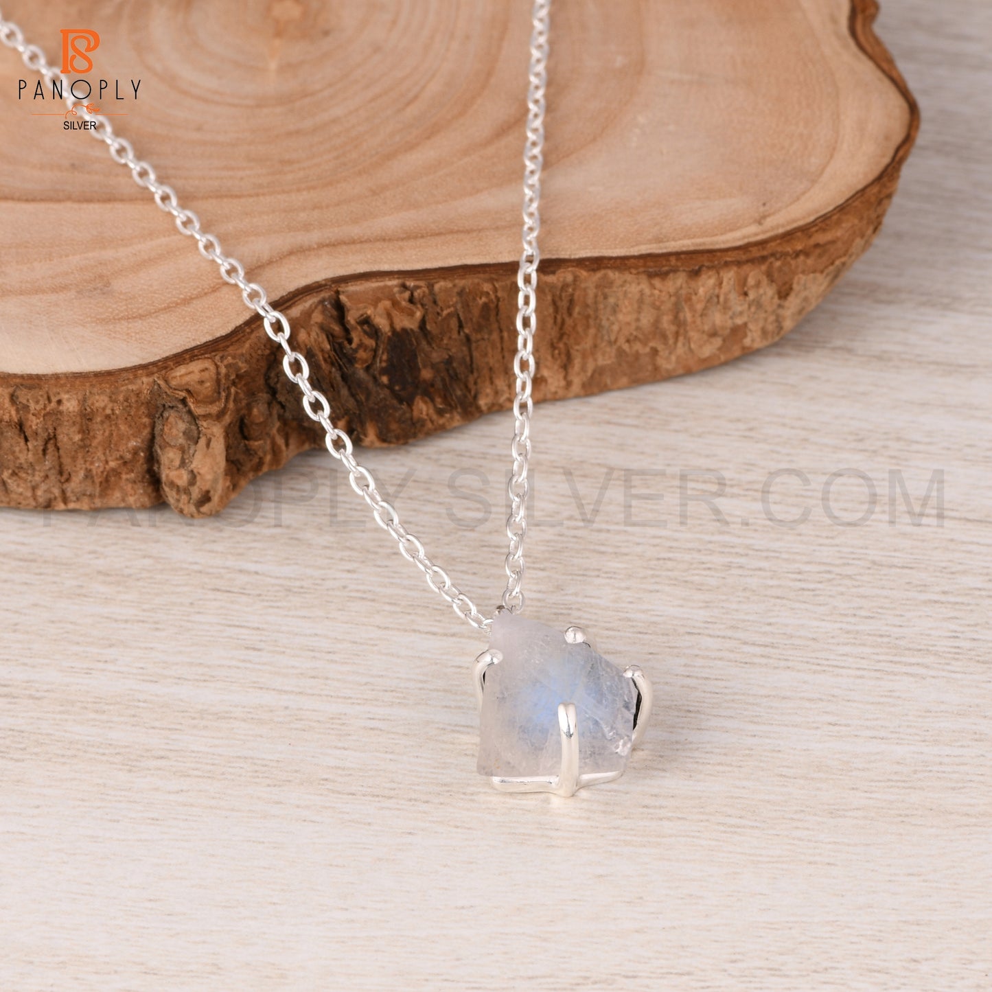 Rainbow Moonstone 925 Quality Rough Cut Silver Pendant