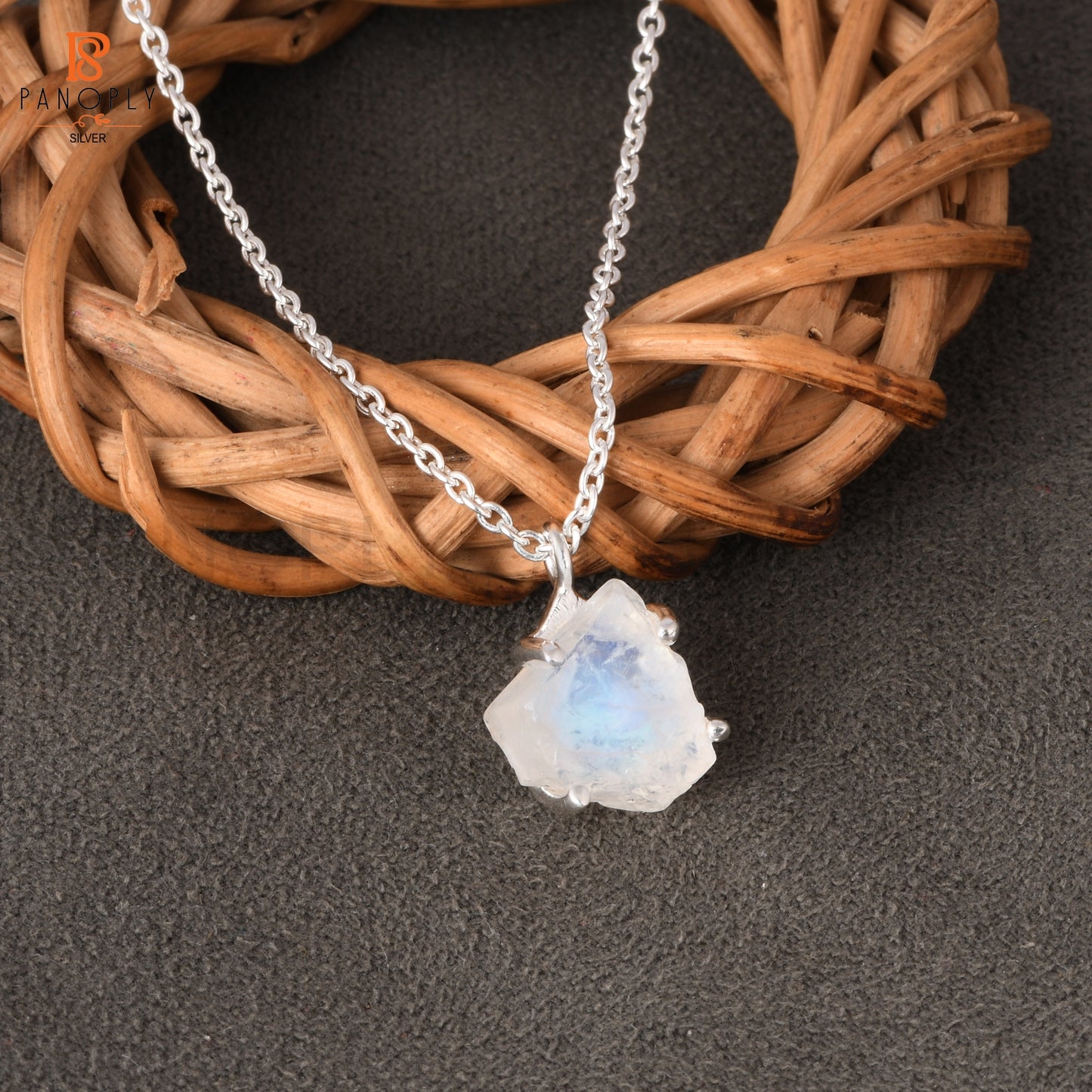 Rainbow Moonstone 925 Quality Rough Cut Silver Pendant