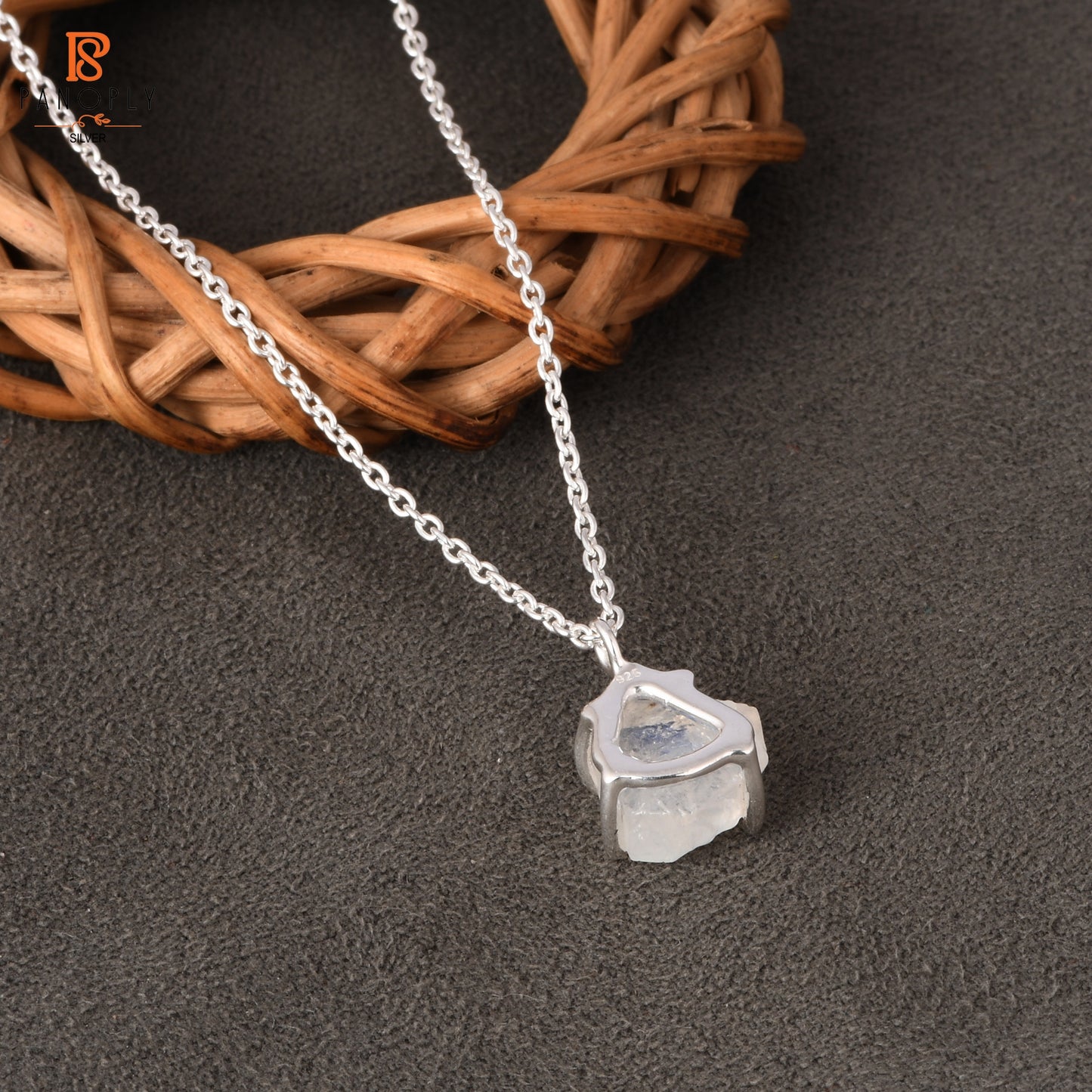 Rainbow Moonstone 925 Quality Rough Cut Silver Pendant