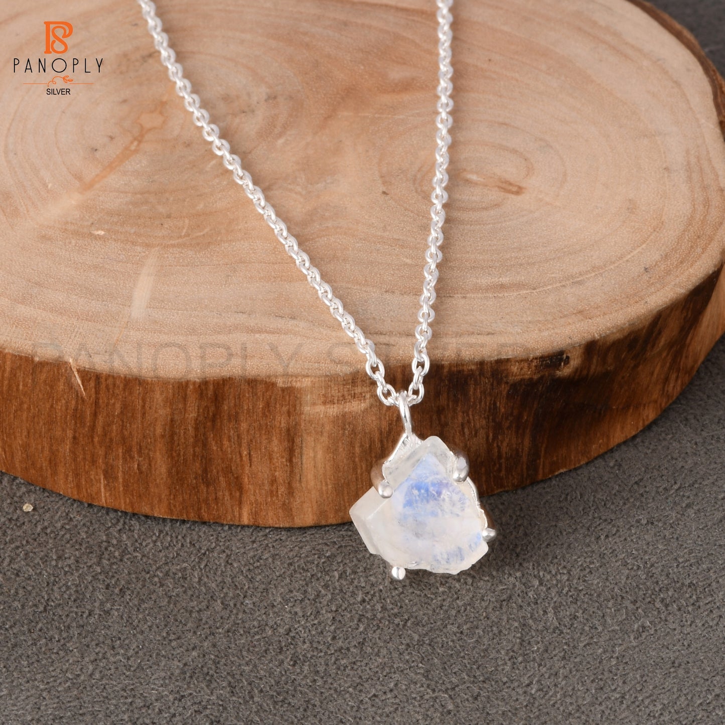 Rainbow Moonstone 925 Quality Rough Cut Silver Pendant