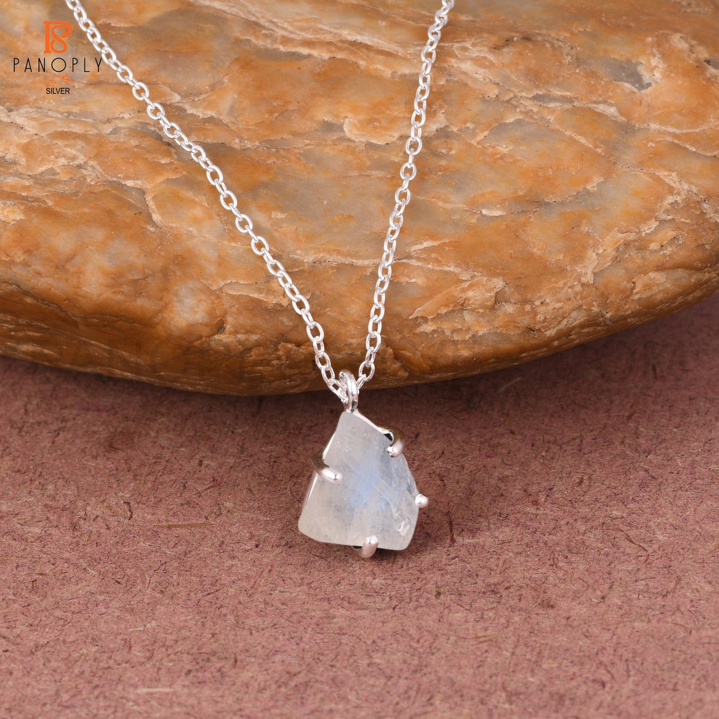 Rainbow Moonstone 925 Quality Rough Cut Silver Pendant