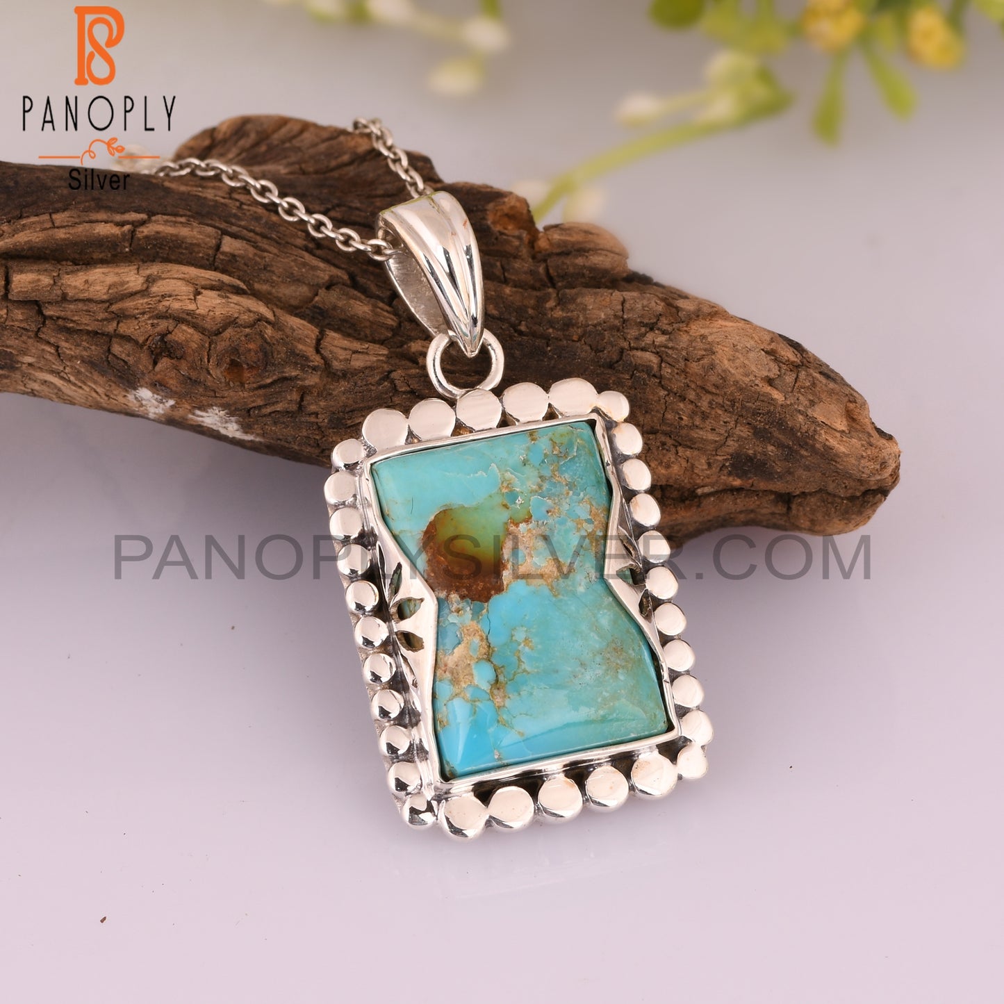 Kingman Turquoise Beguette 925 Silver Pendant