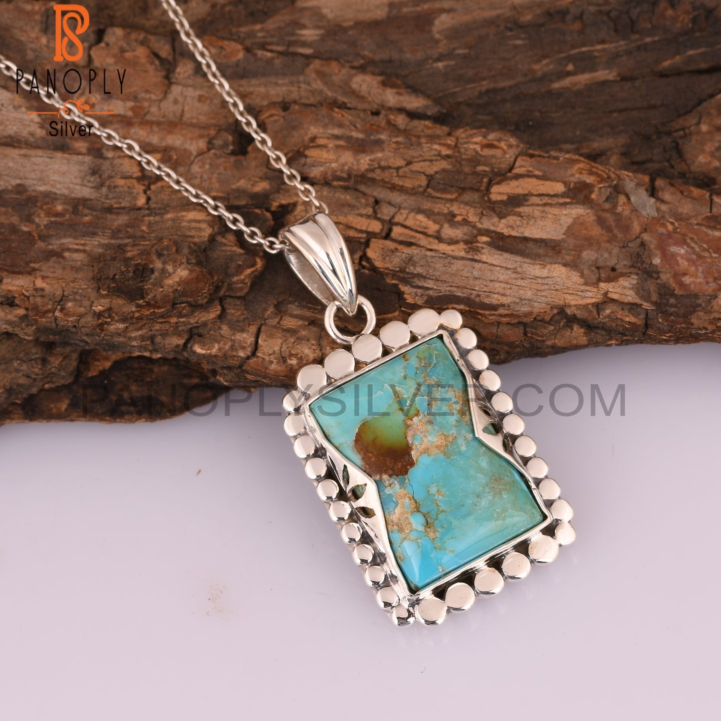 Kingman Turquoise Beguette 925 Silver Pendant