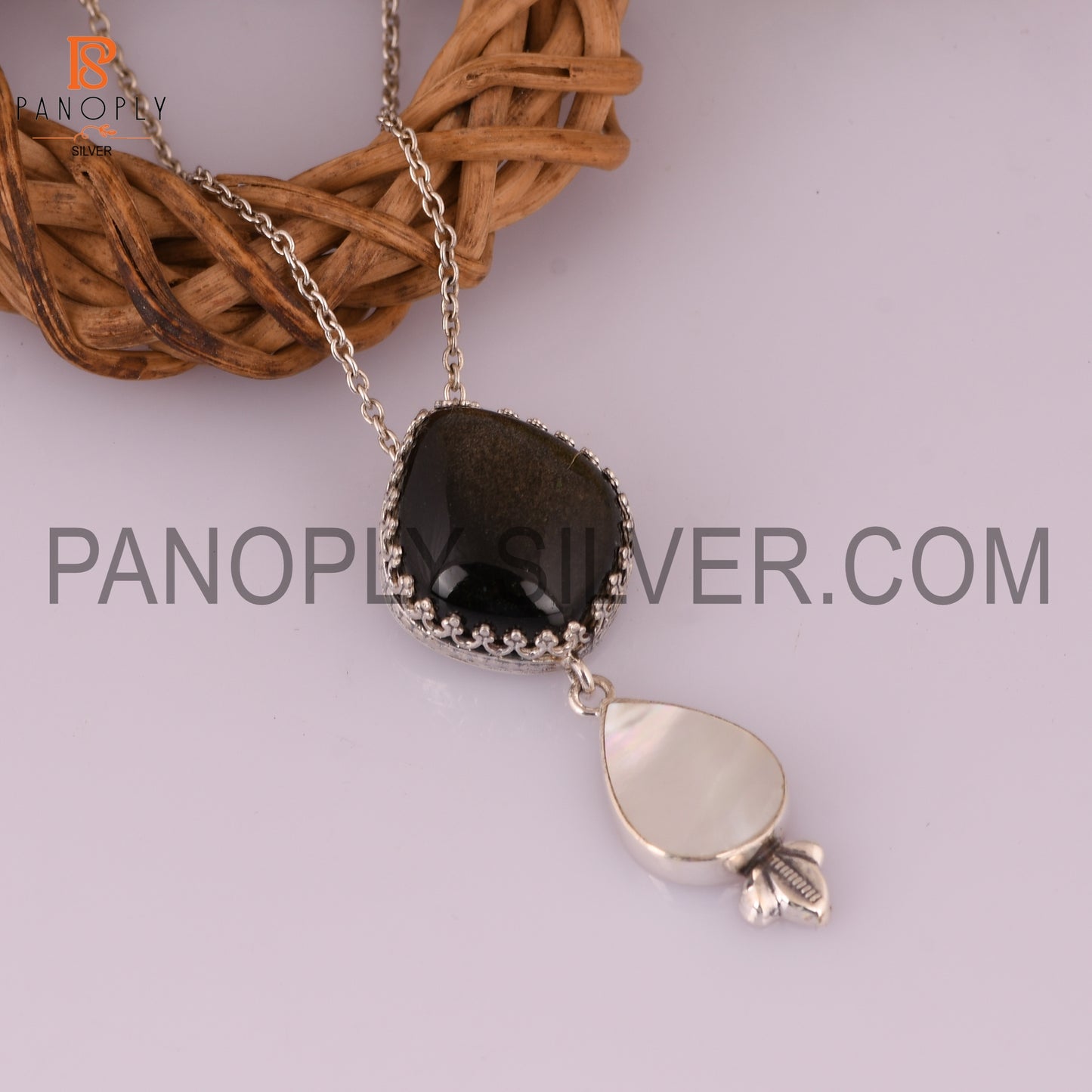 925 Silver Mother Of Pearl & Gold Sheen Gemstone Pendants
