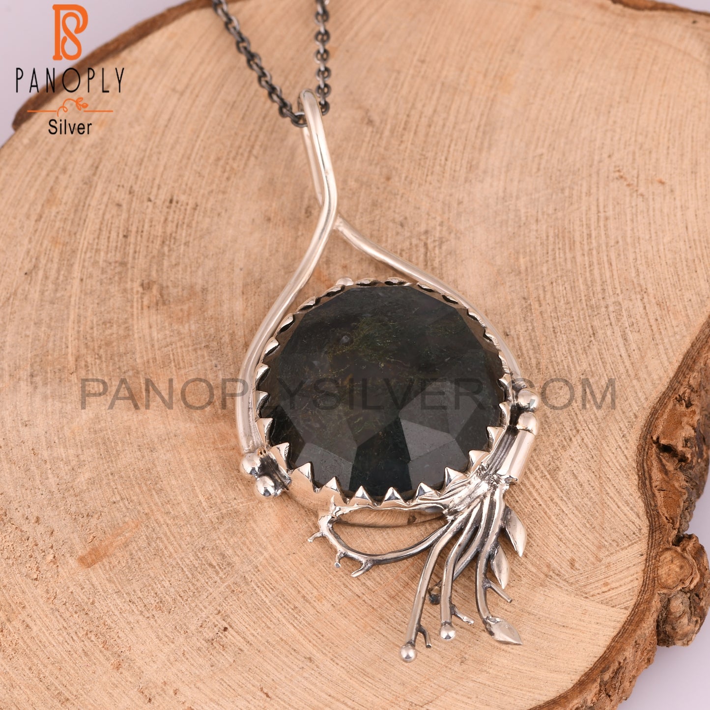 Moss Agate Round 925 Sterling Silver Pendant
