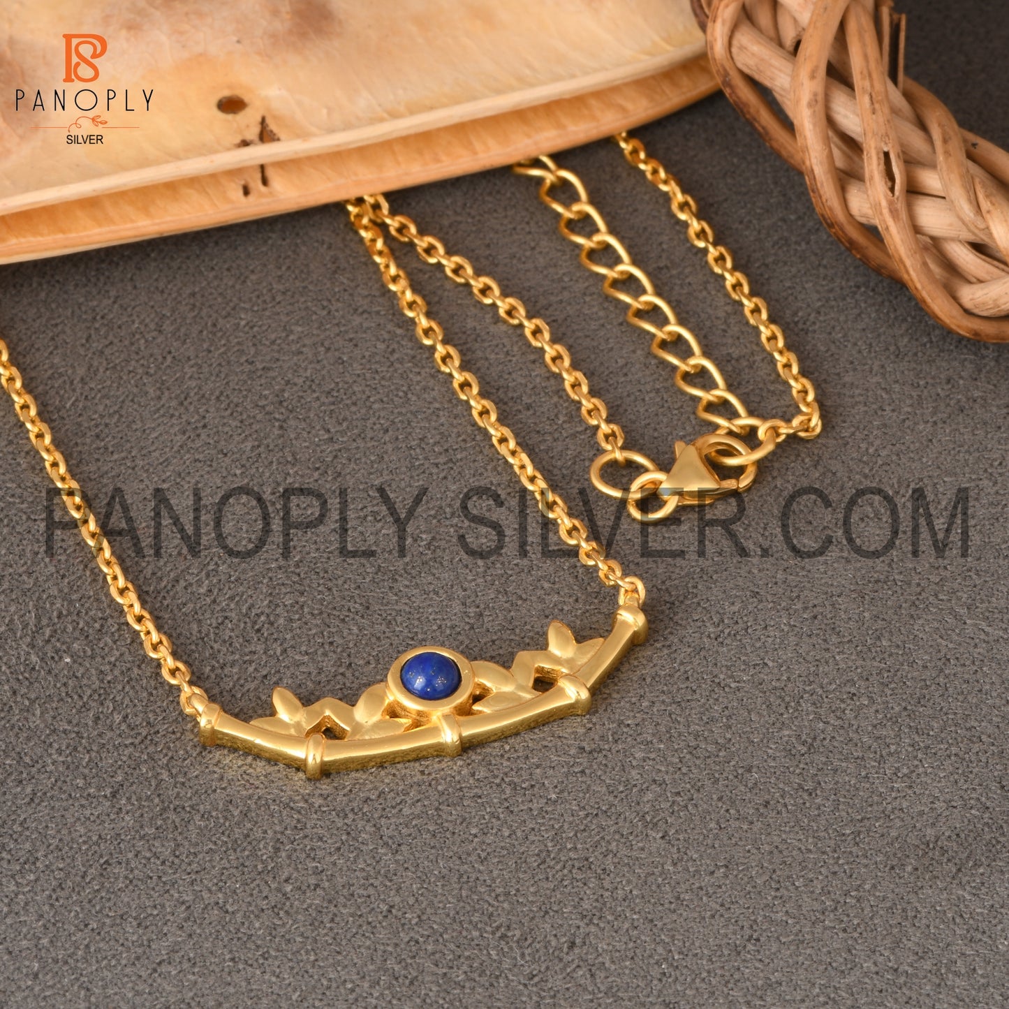 Lapis Branch Leaf Gold Plated Pendant and Necklace for Women