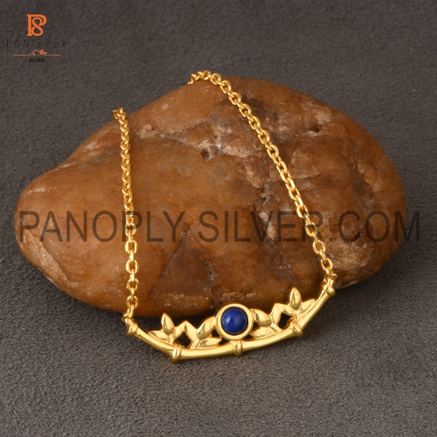 Lapis Branch Leaf Gold Plated Pendant and Necklace for Women