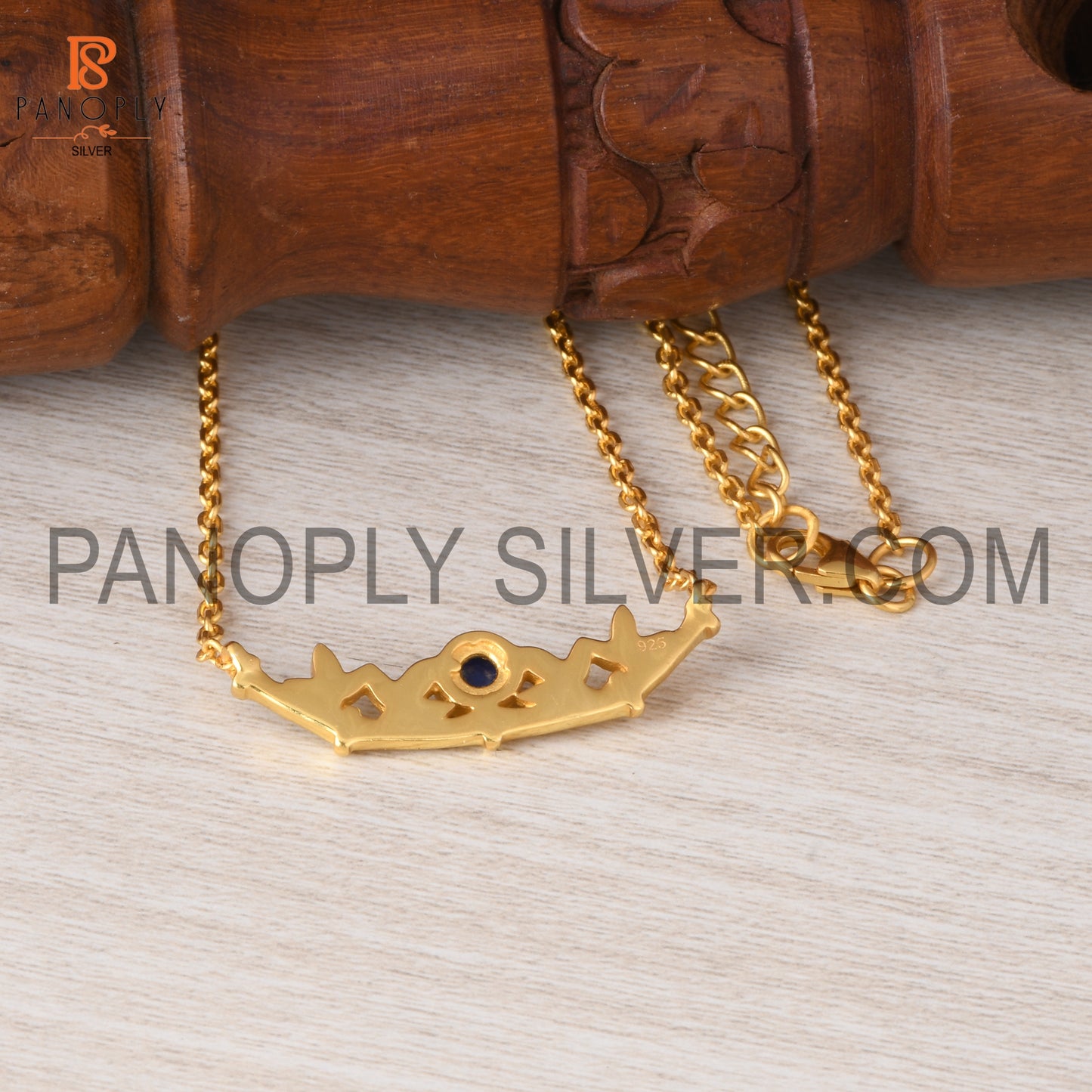 Lapis Branch Leaf Gold Plated Pendant and Necklace for Women