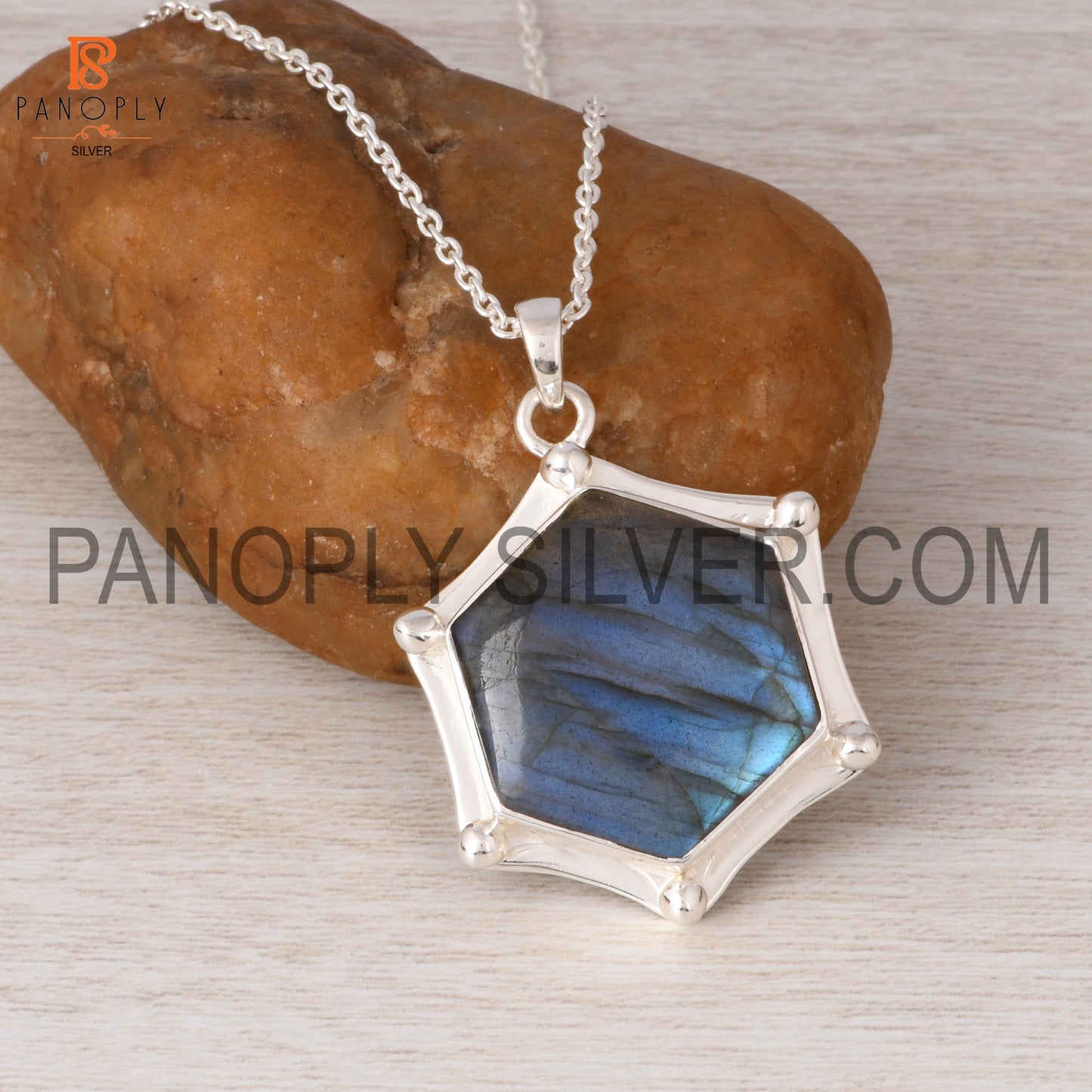 Hexagon Shape 925 Silver Pendant and Necklace Boho Jewelry