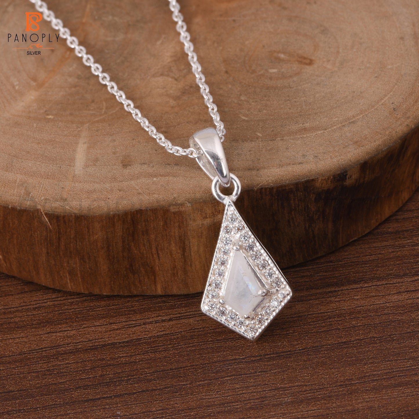 Rainbow Moonstone & Cz 925 Quality Gemstone Pendant