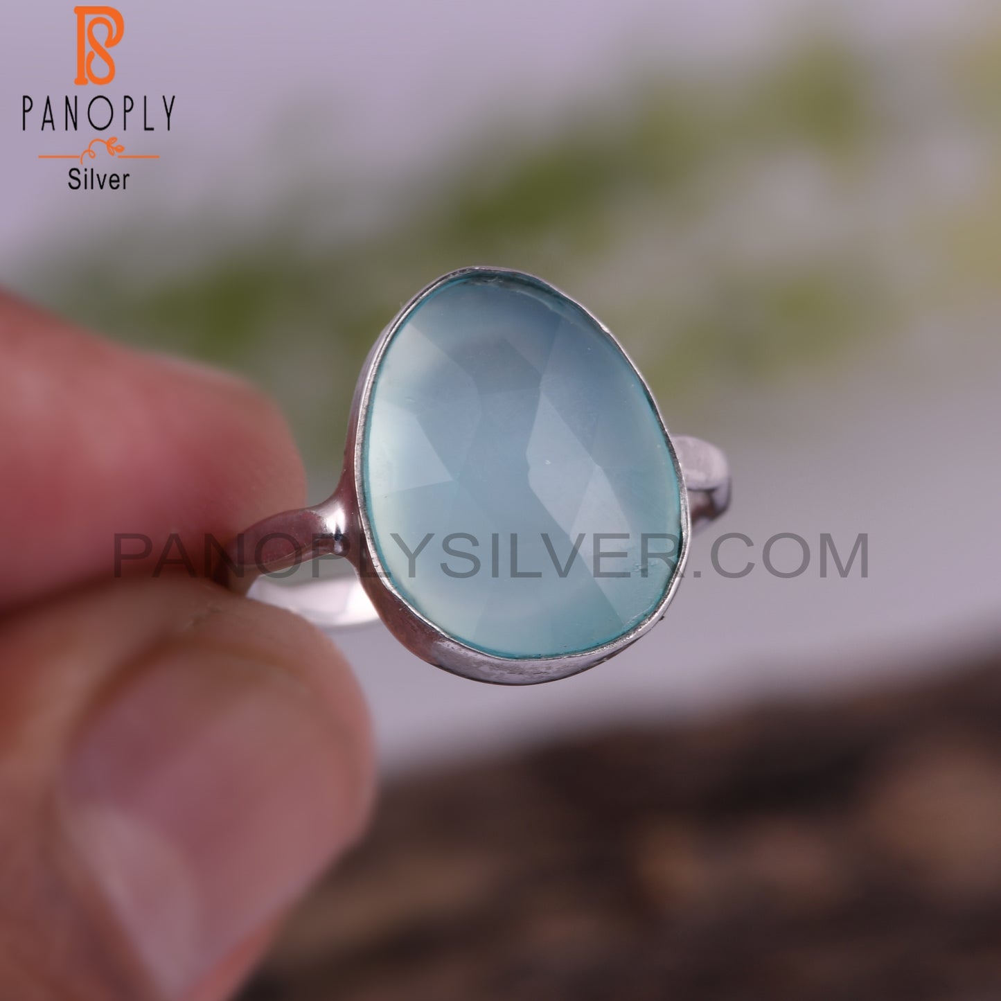 Natural Attractive Aqua Chalcedony 925 Sterling Silver Rings