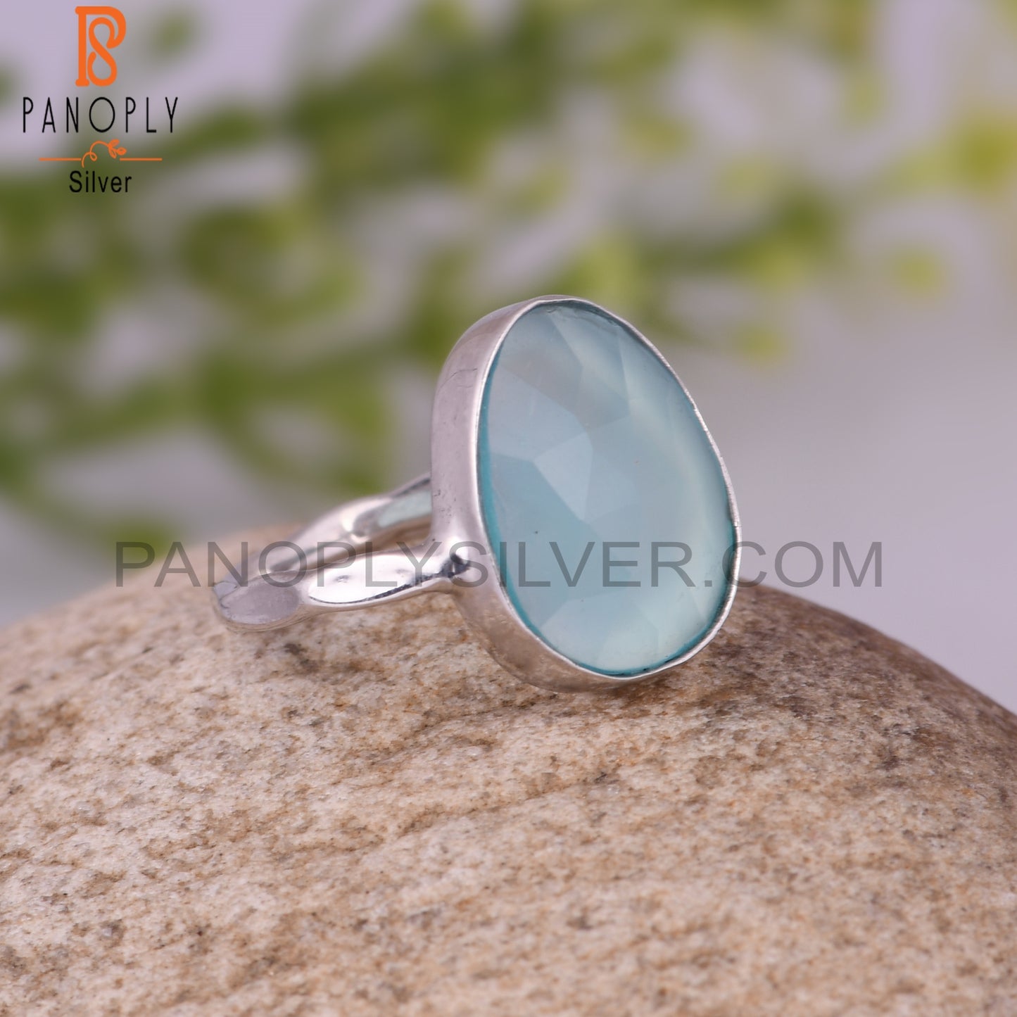 Natural Attractive Aqua Chalcedony 925 Sterling Silver Rings