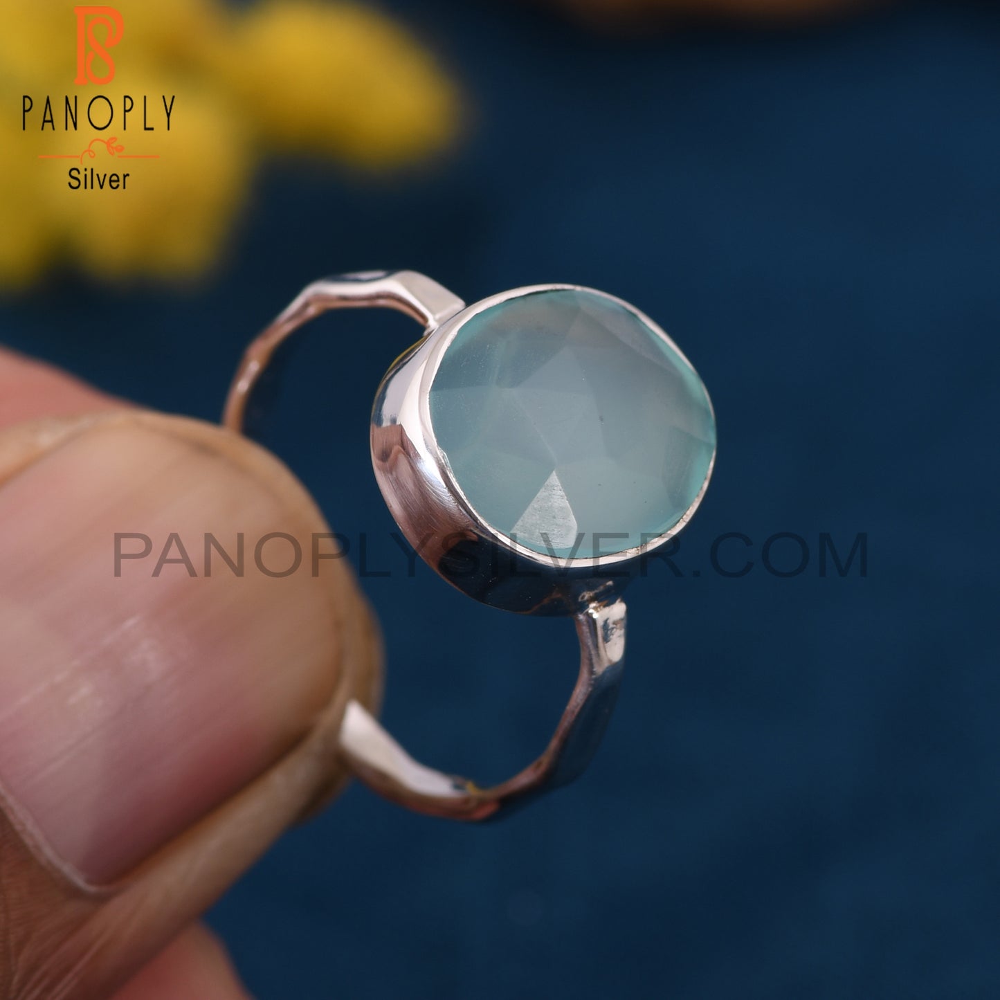 Blue Gemstone Rough Chalcedony Rings
