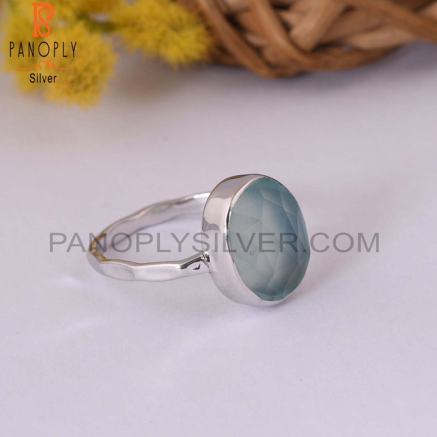 Blue Gemstone Rough Chalcedony Rings