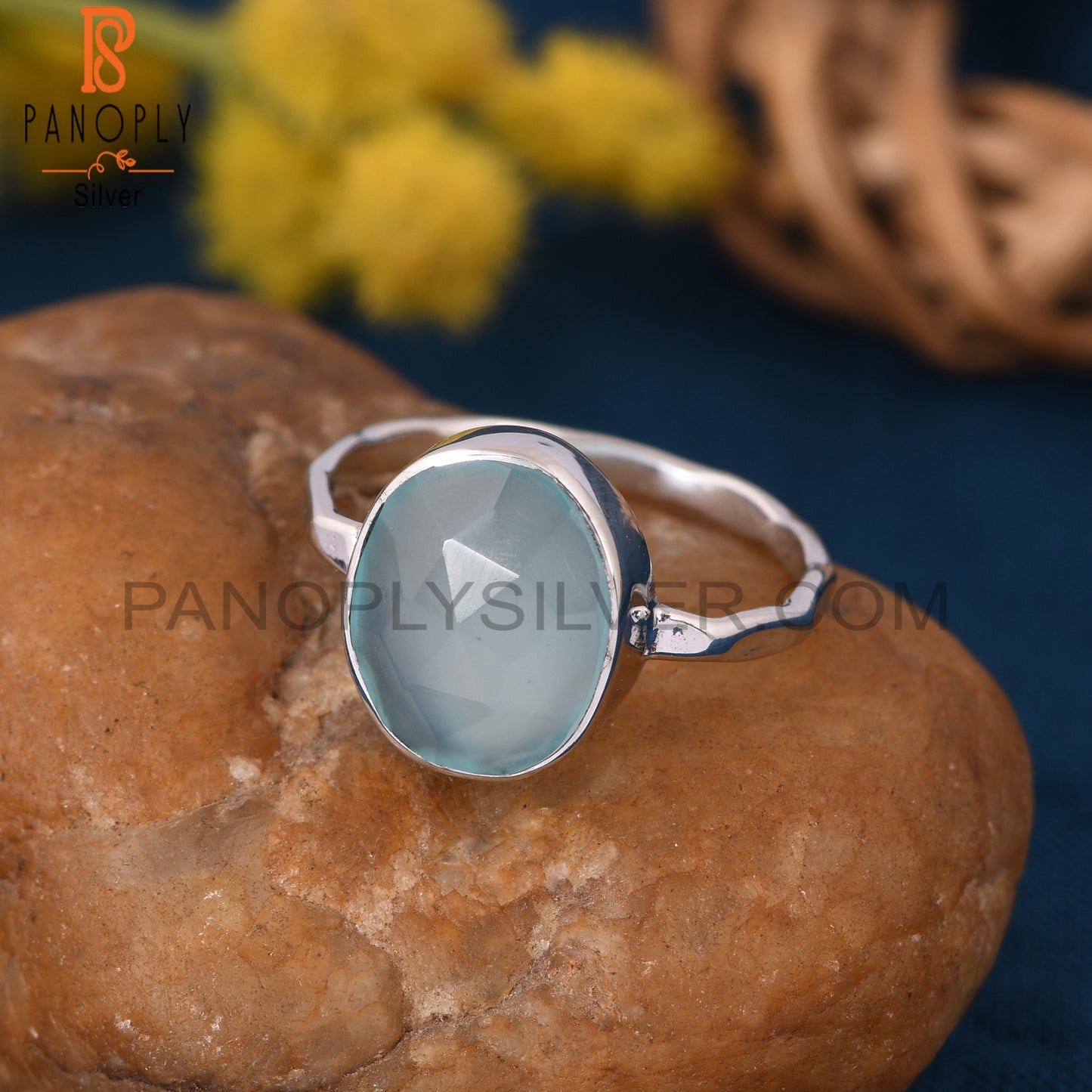 Blue Gemstone Rough Chalcedony Rings