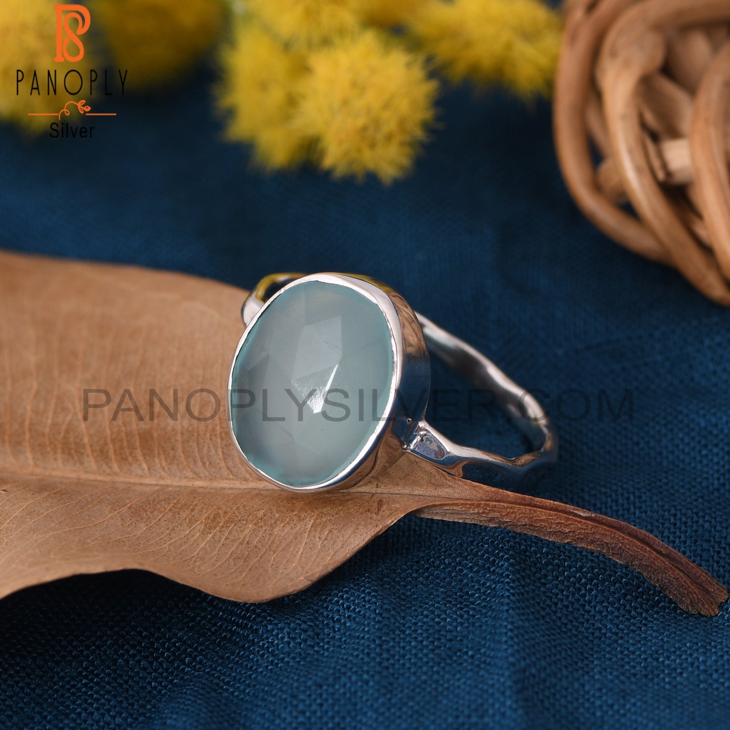 Blue Gemstone Rough Chalcedony Rings