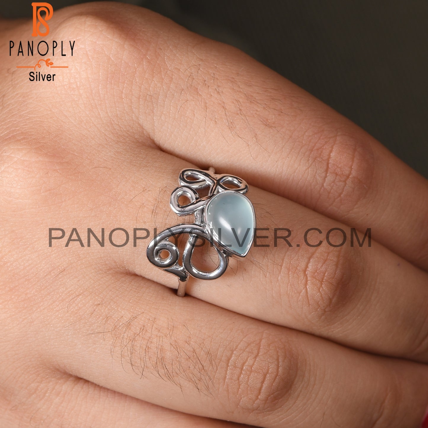 Aqua Chalcedony Filigree Rings
