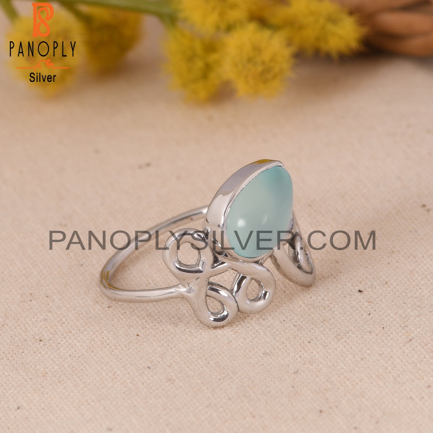 Aqua Chalcedony Filigree Rings