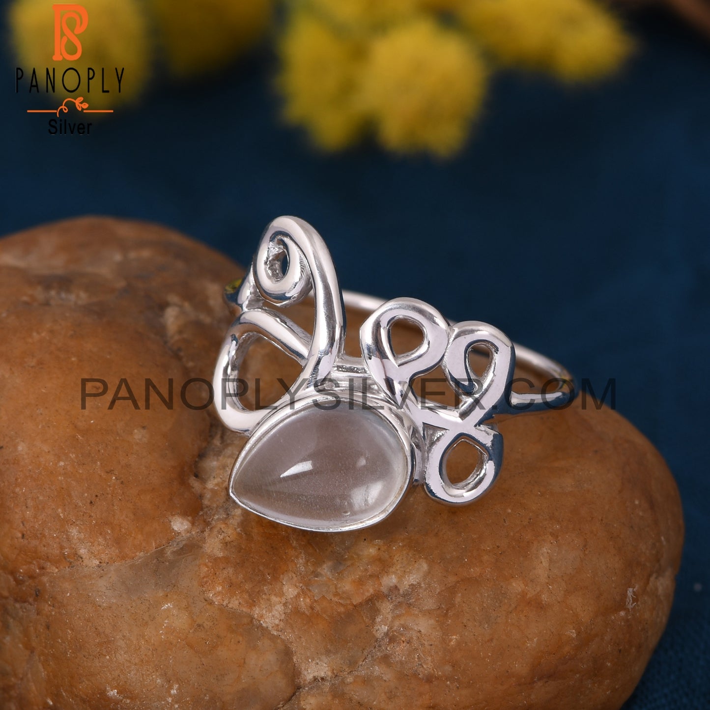 Crystal Quartz Pear Shape Filigree Rings