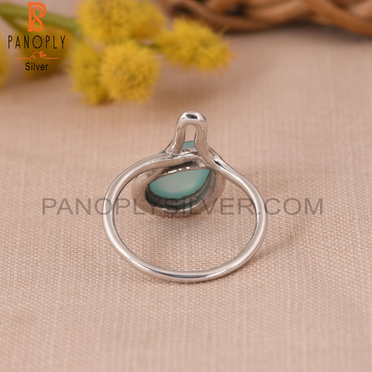 Aqua Chalcedony White Rhodium Plated 925 Silver Drop Ring