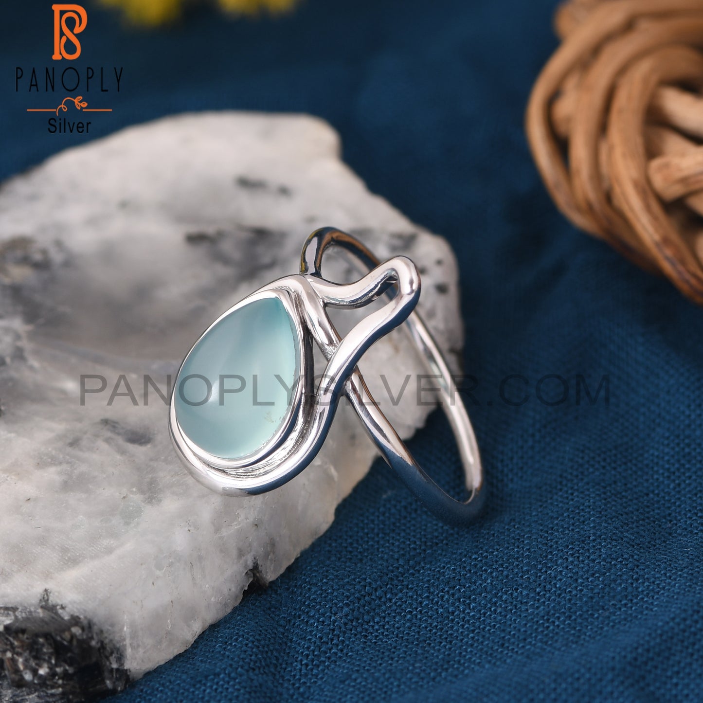 Genuine Blue Chalcedony Gem 925 Silver Ring Jewelry