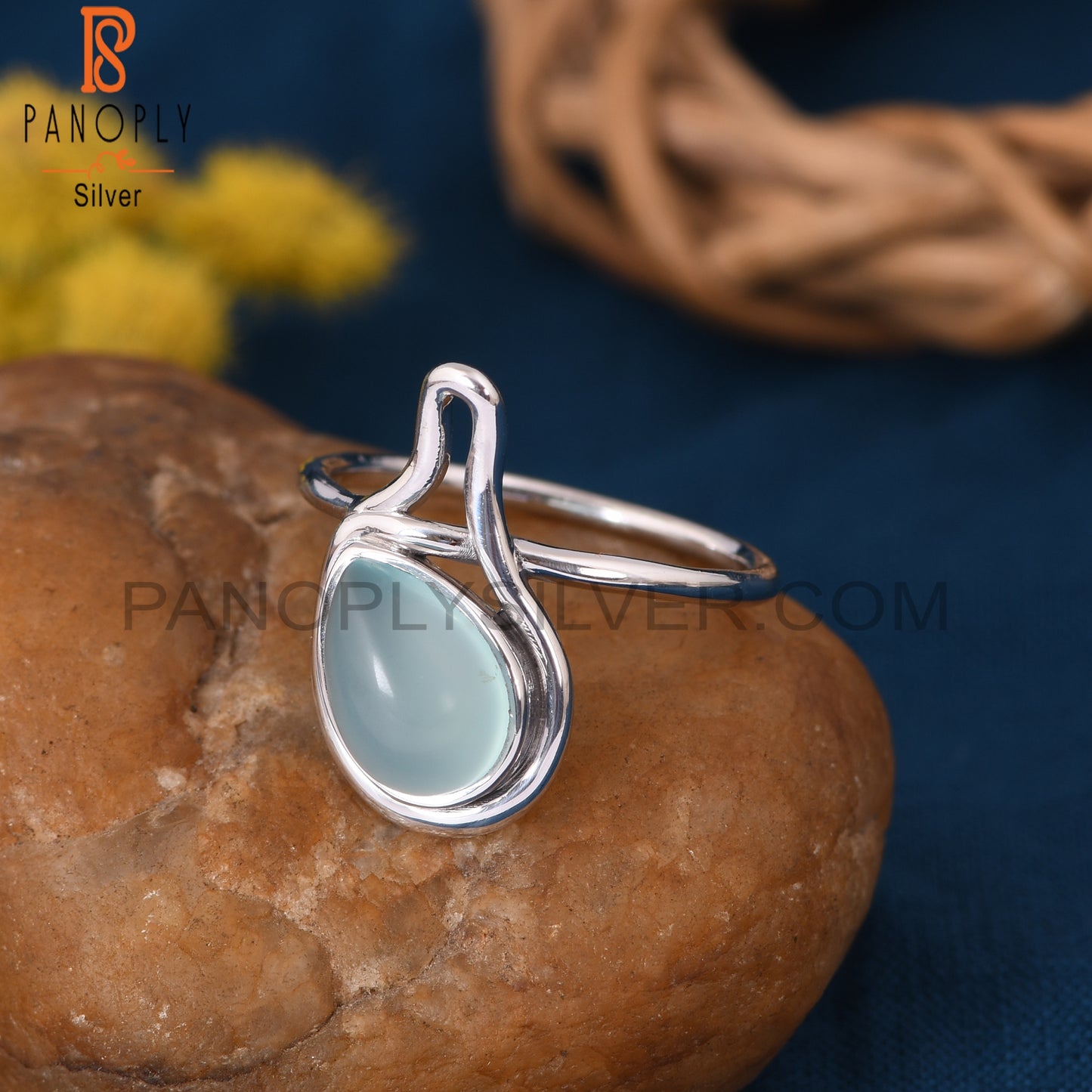 Genuine Blue Chalcedony Gem 925 Silver Ring Jewelry