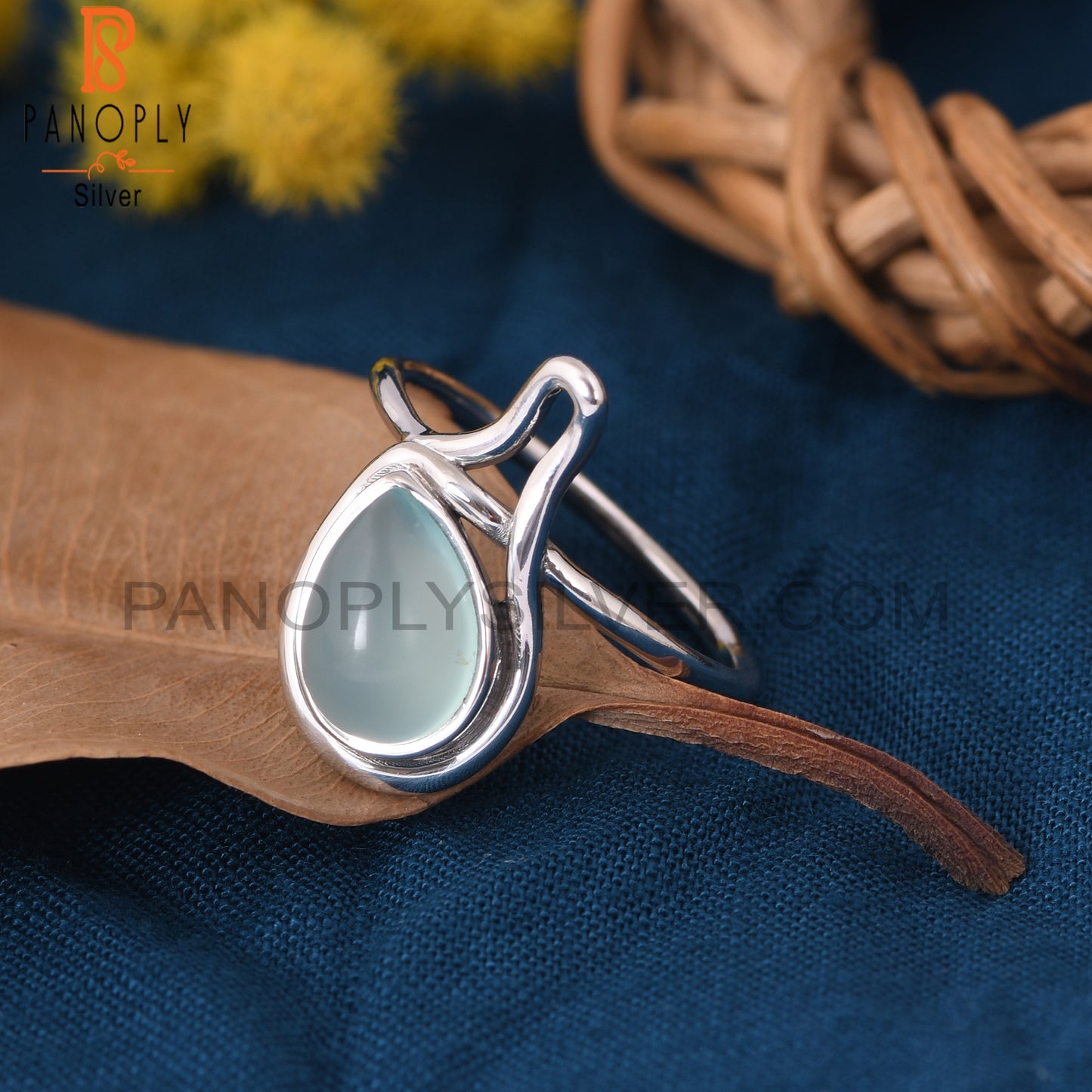 Genuine Blue Chalcedony Gem 925 Silver Ring Jewelry