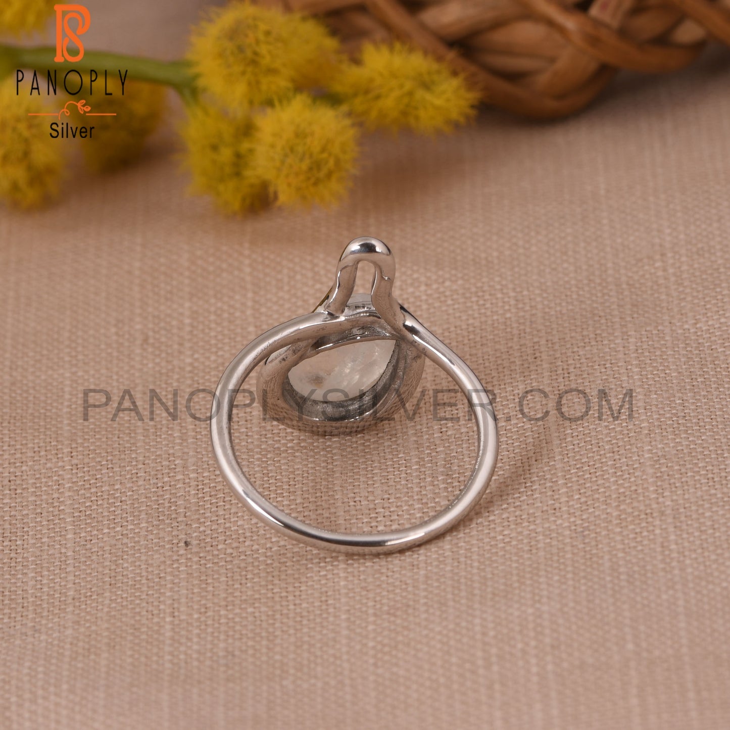 Natural 925 Silver Rainbow Moonstone Pear Ring Jewelry