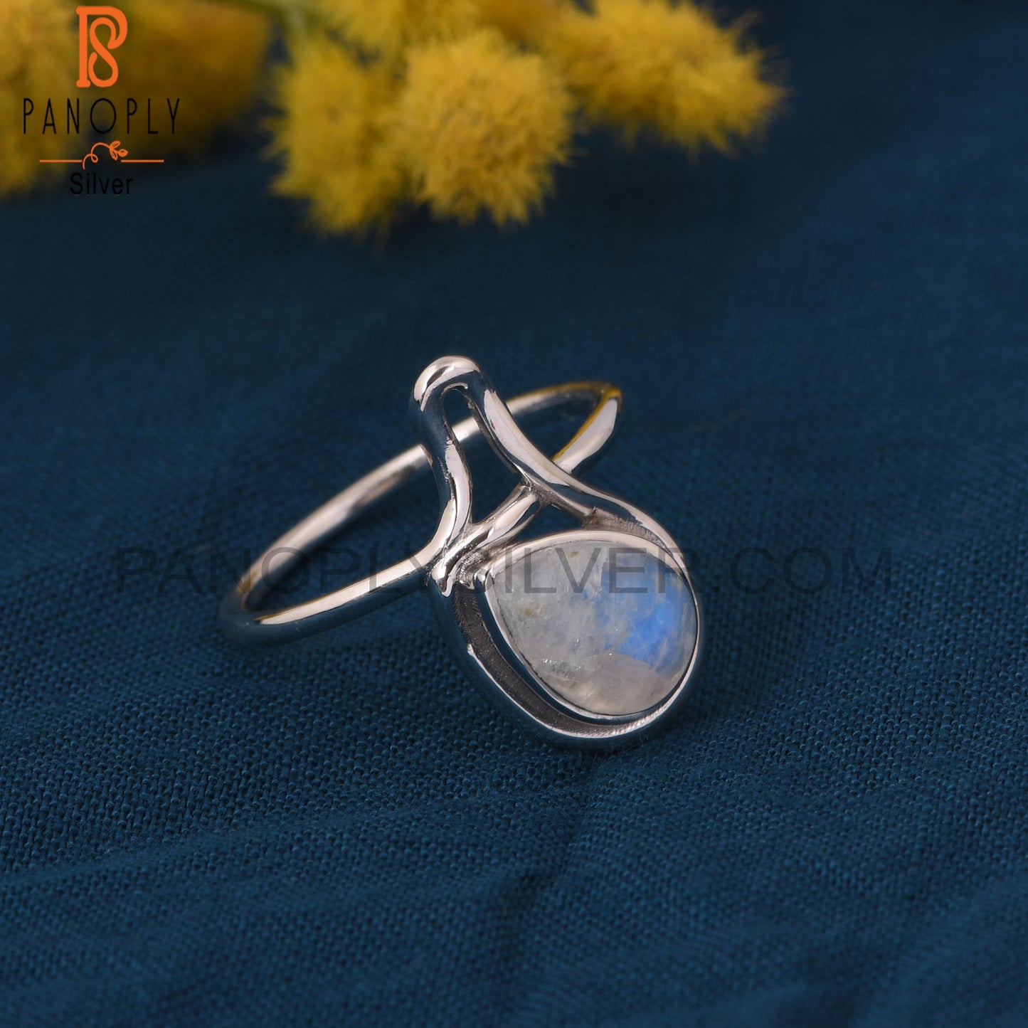 Natural 925 Silver Rainbow Moonstone Pear Ring Jewelry