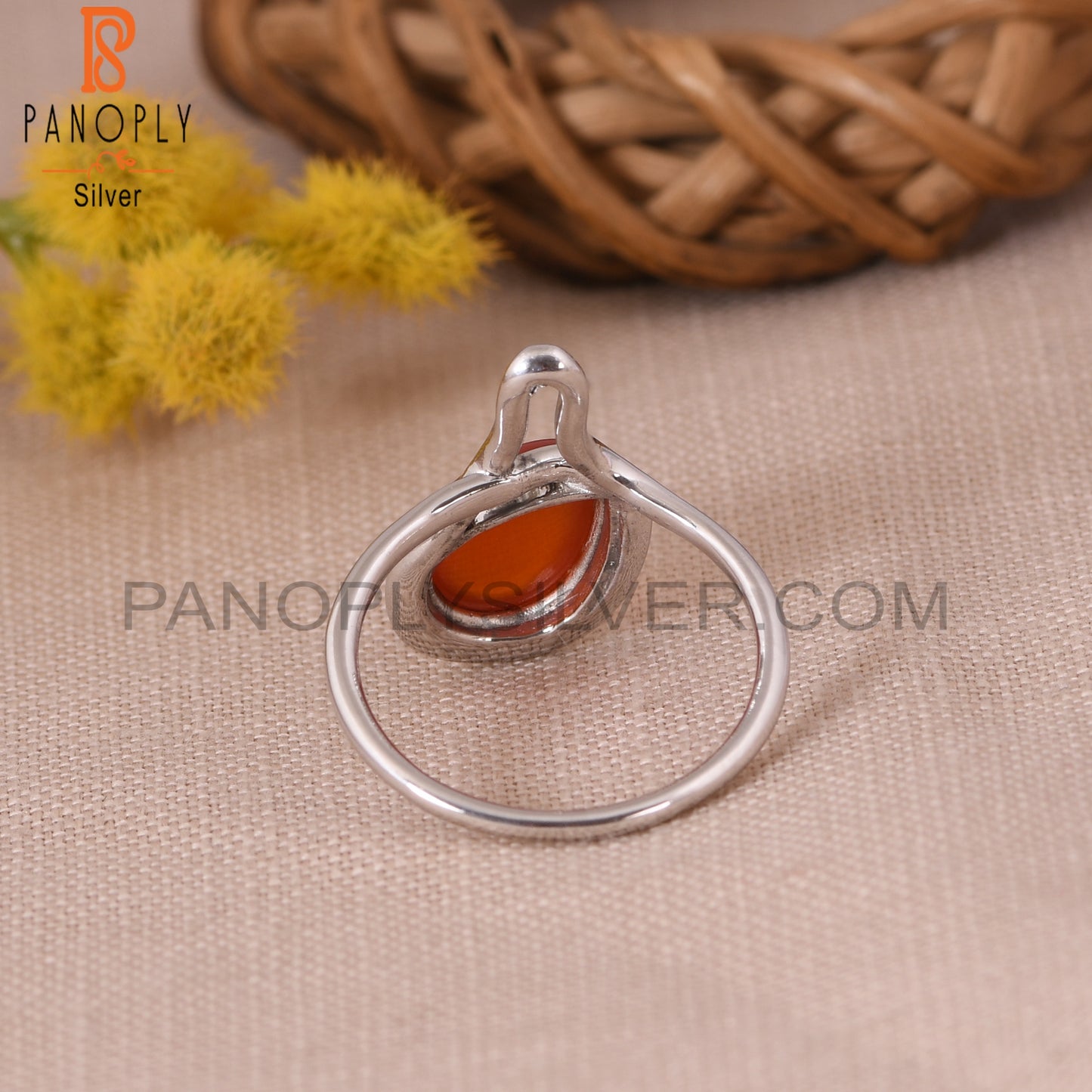 925 Silver Carnelian Chalcedony Gem Pear Shape Ring