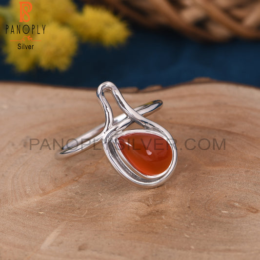 925 Silver Carnelian Chalcedony Gem Pear Shape Ring