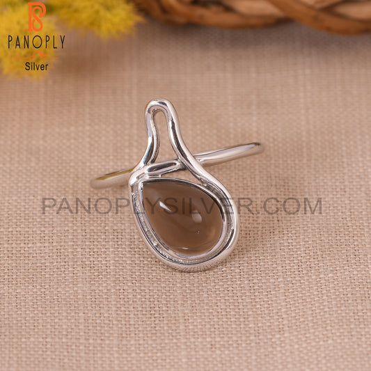 925 Silver Smoky Gemstone Rain Drop Ring Jewelry