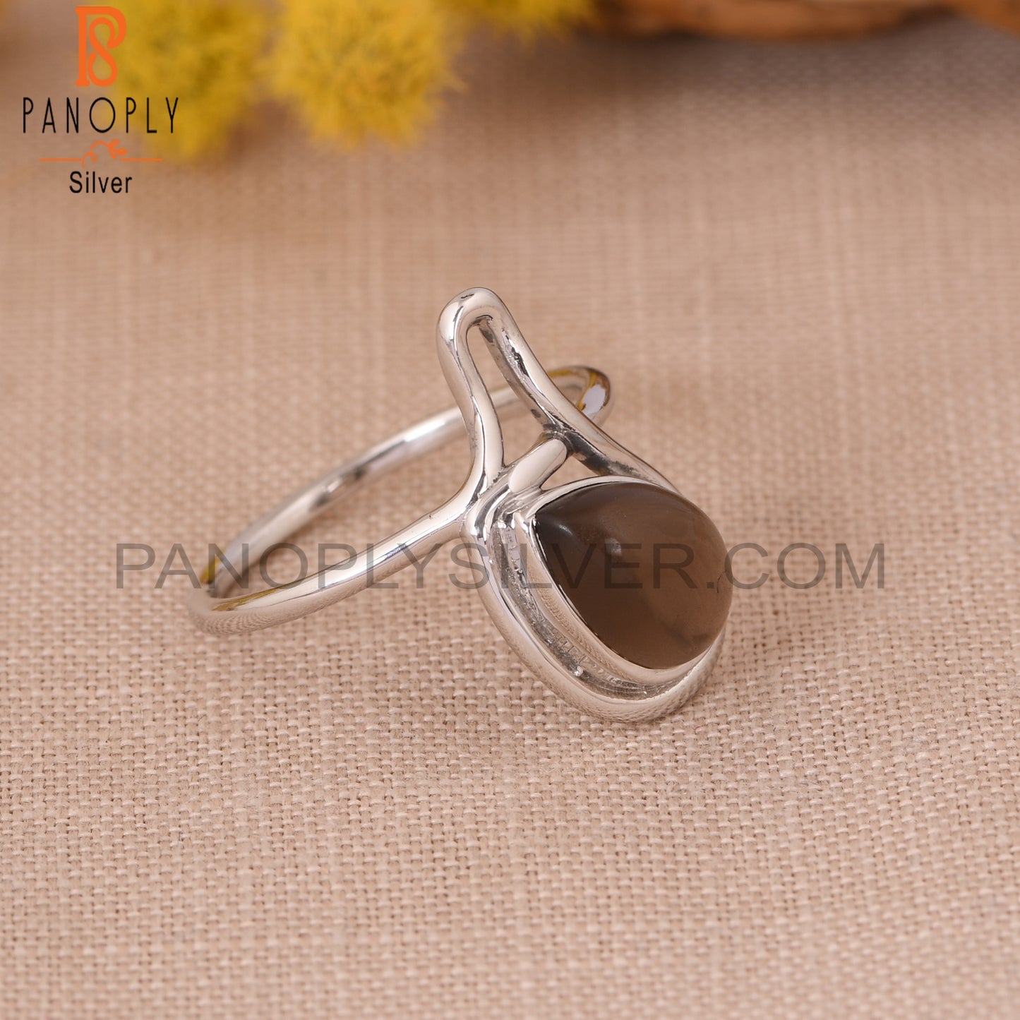 925 Silver Smoky Gemstone Rain Drop Ring Jewelry