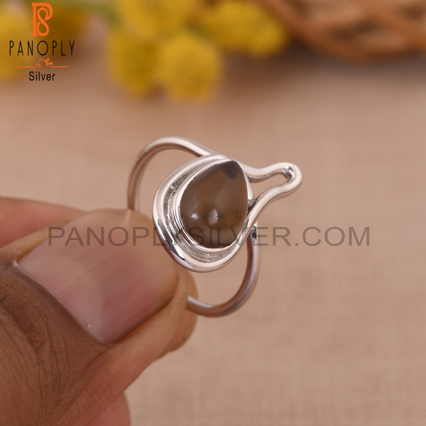 925 Silver Smoky Gemstone Rain Drop Ring Jewelry